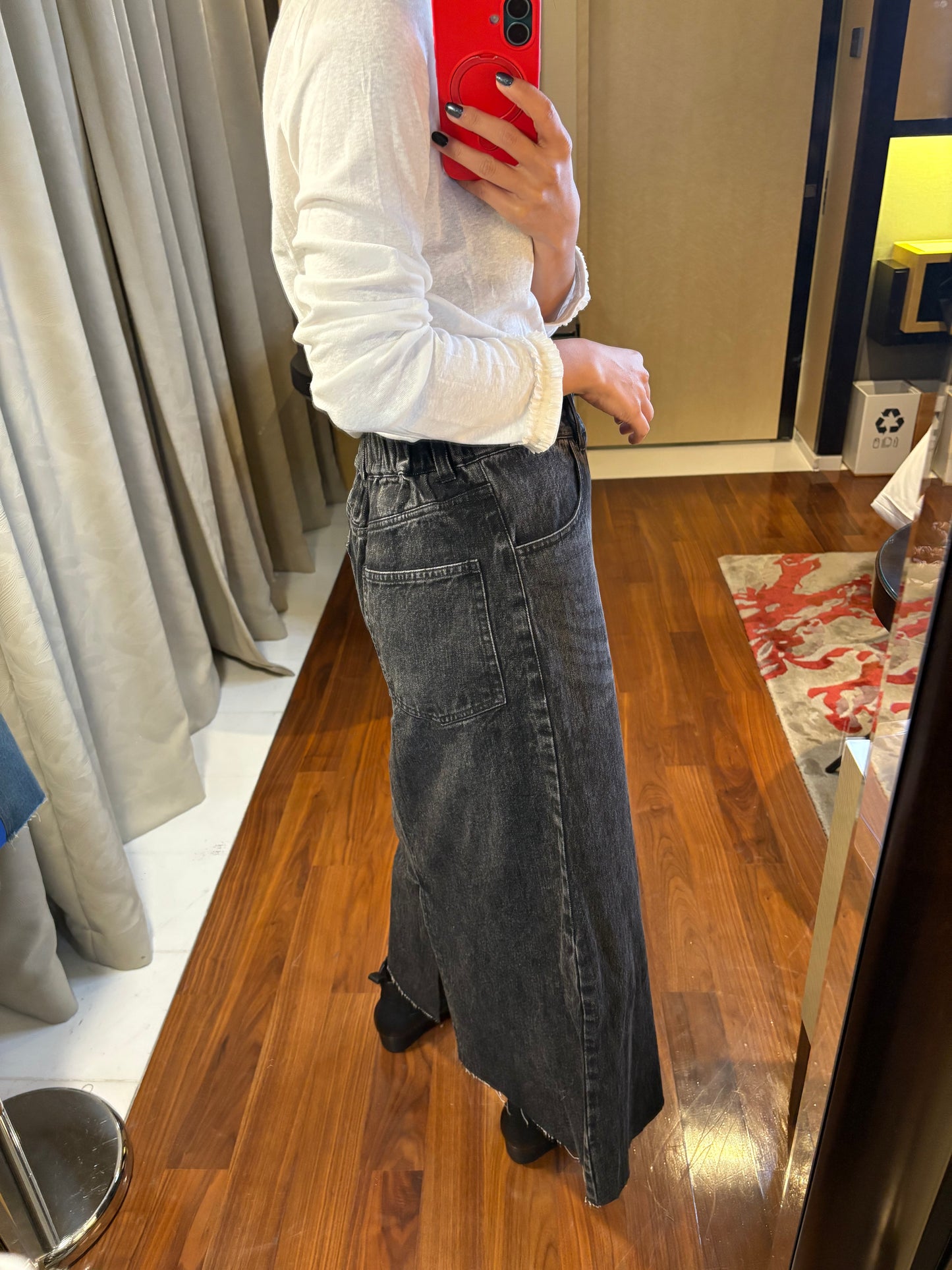 Knit fabric denim skirt