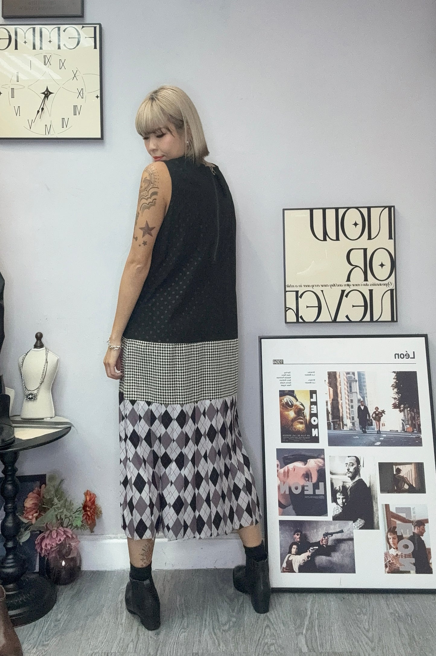 pattern chiffon vest dress