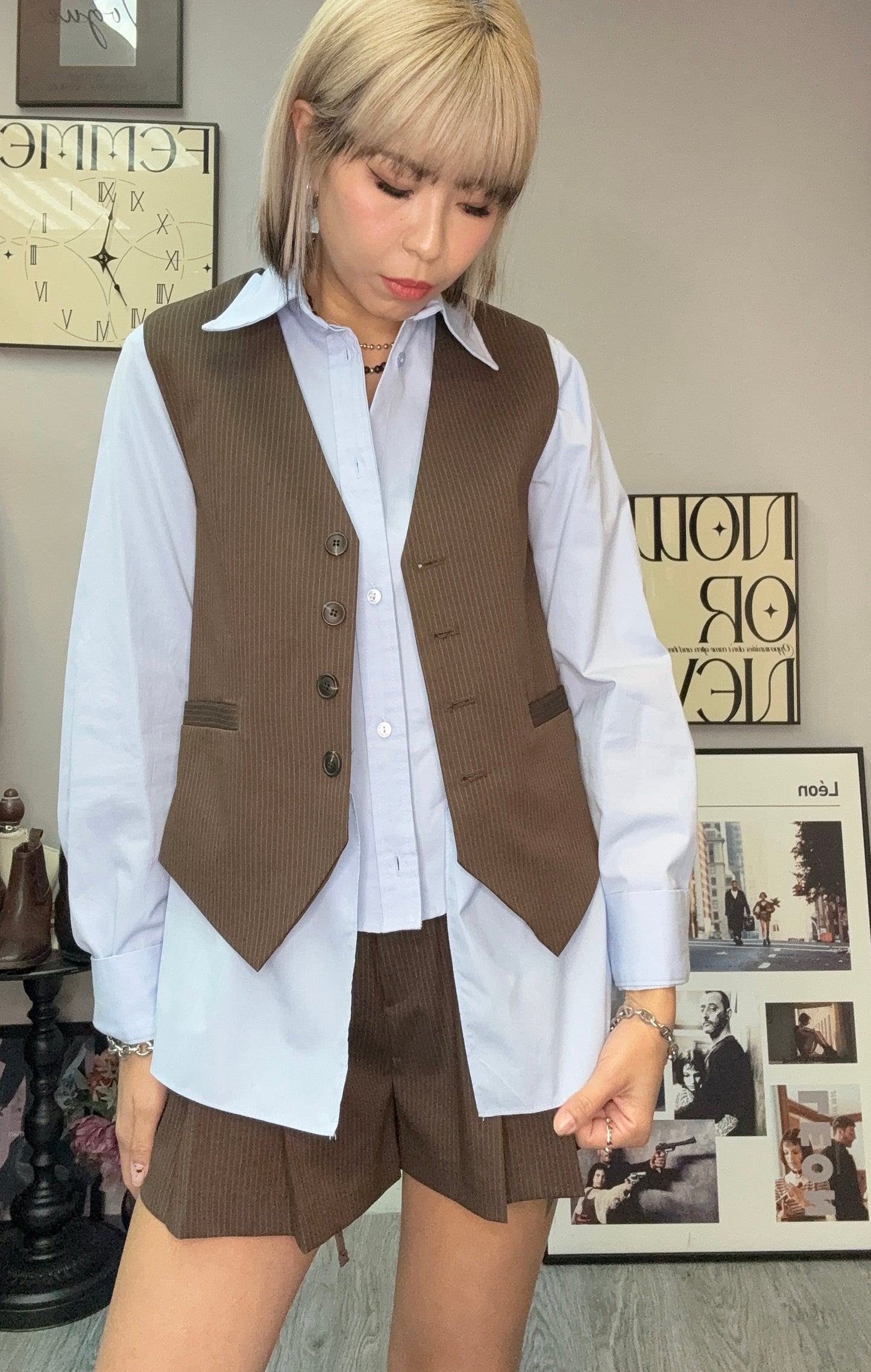 Stripe  X shirt vest blazer