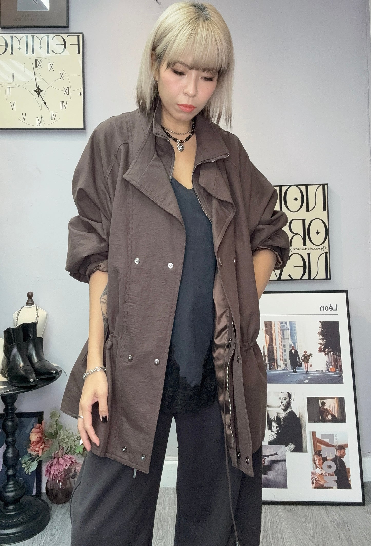 Fake two piece tunic zip jacket