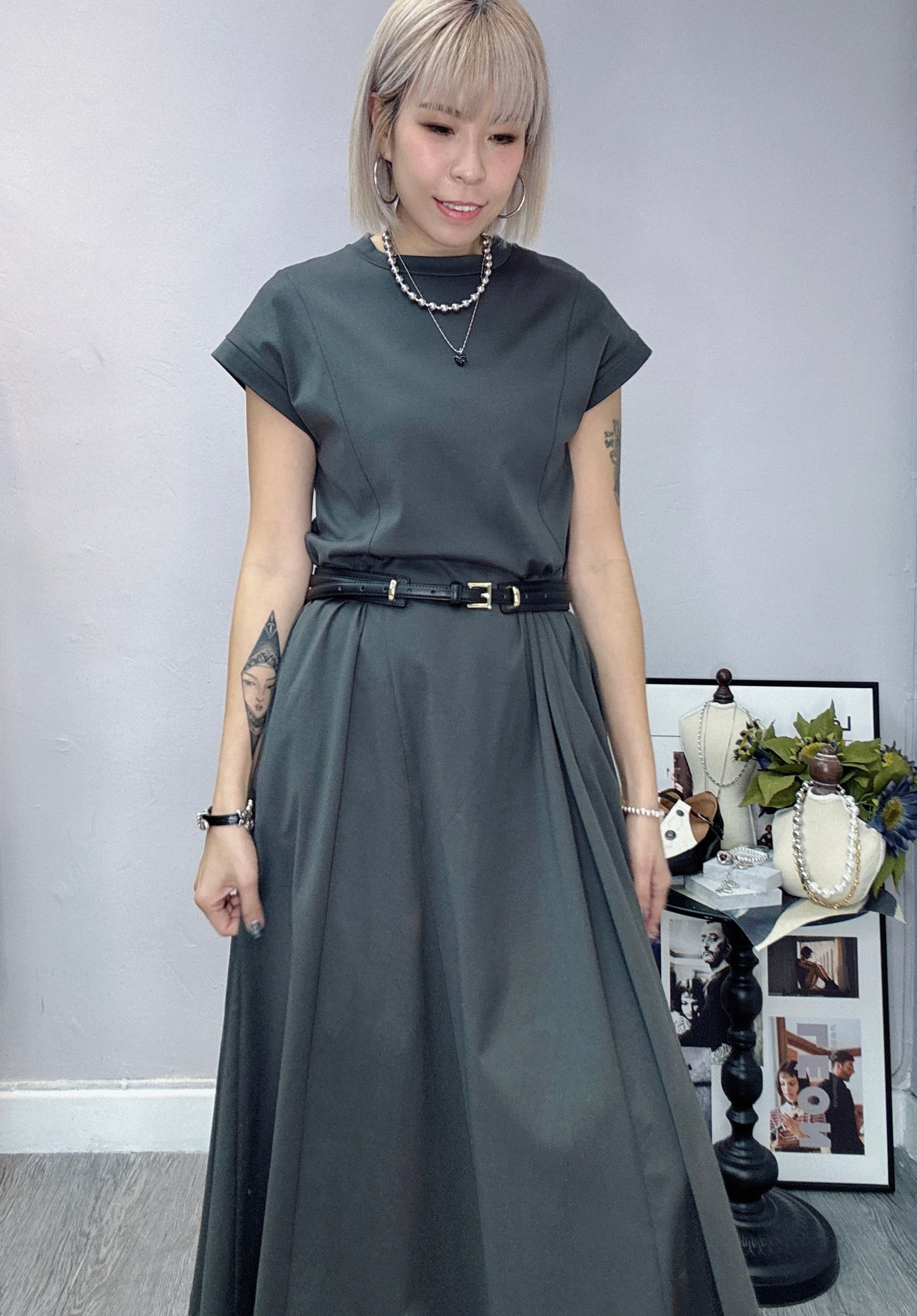 A line cotton dress (not included belt)
