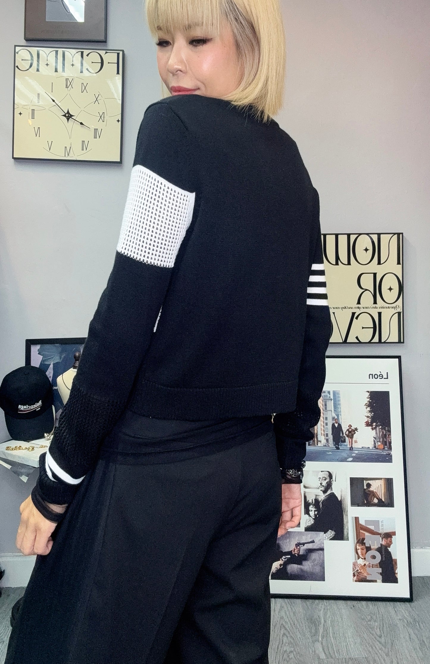 Black and white knit cardigan