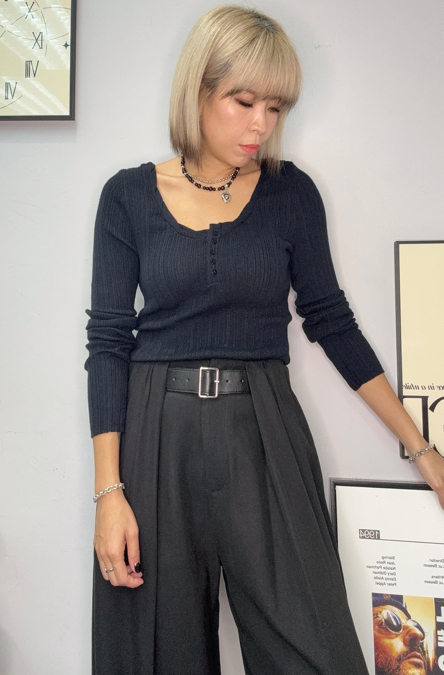 Twist collar knit top