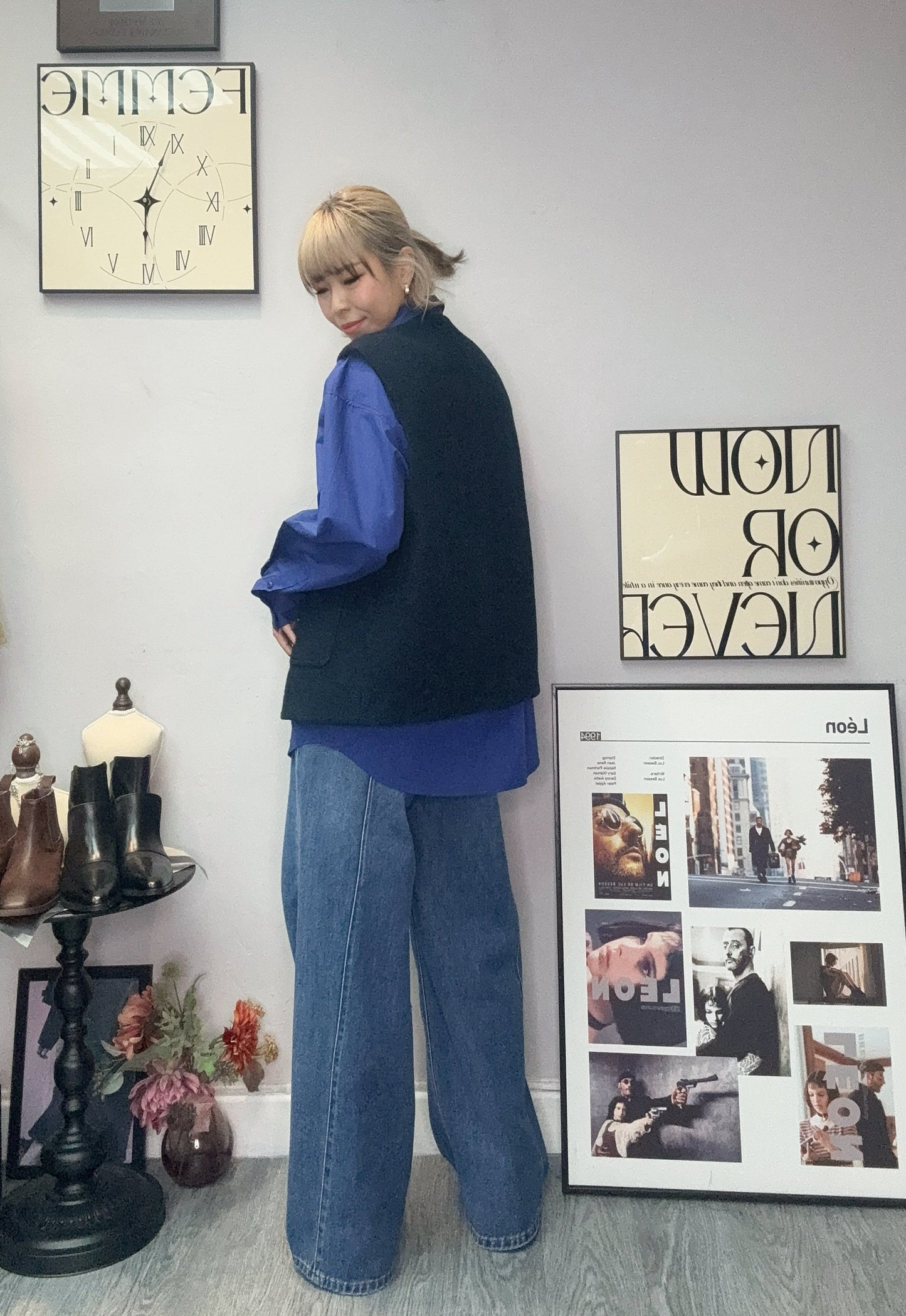 Pleated hem vest wool jacket