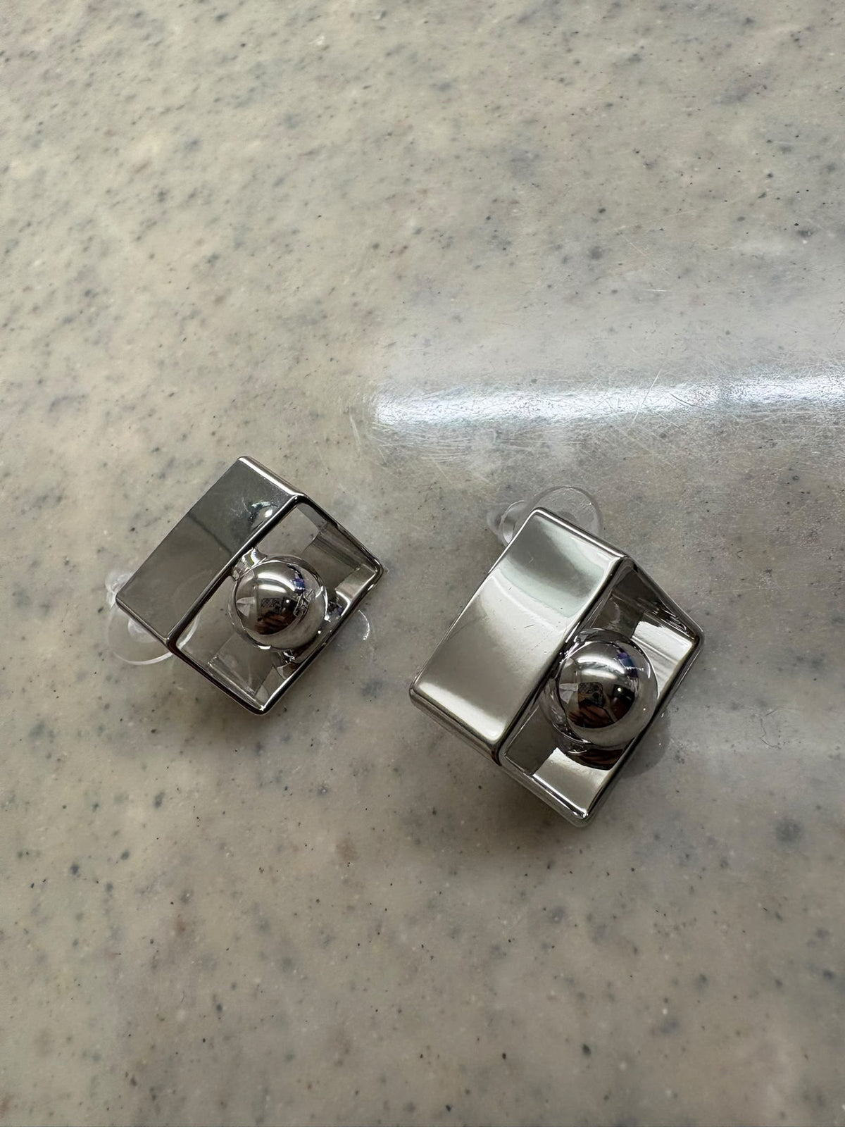 Cube frame with sphere stud earrings #ass012