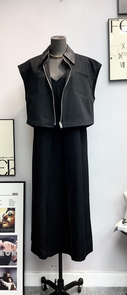 (-20% off)Fake leather collar vest jacket