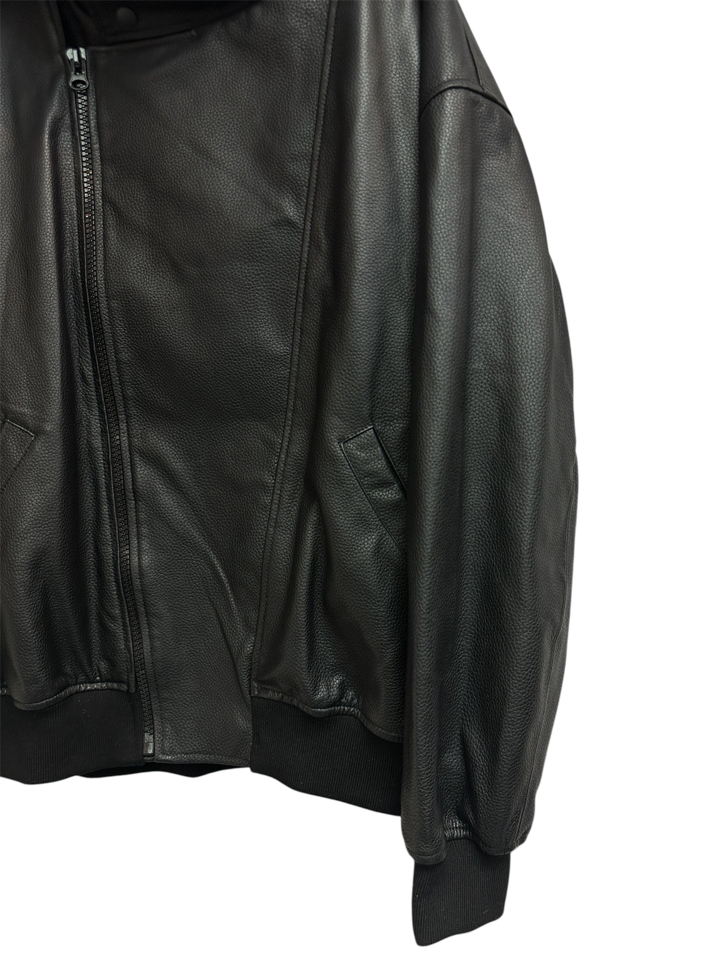 With hat leather jacket