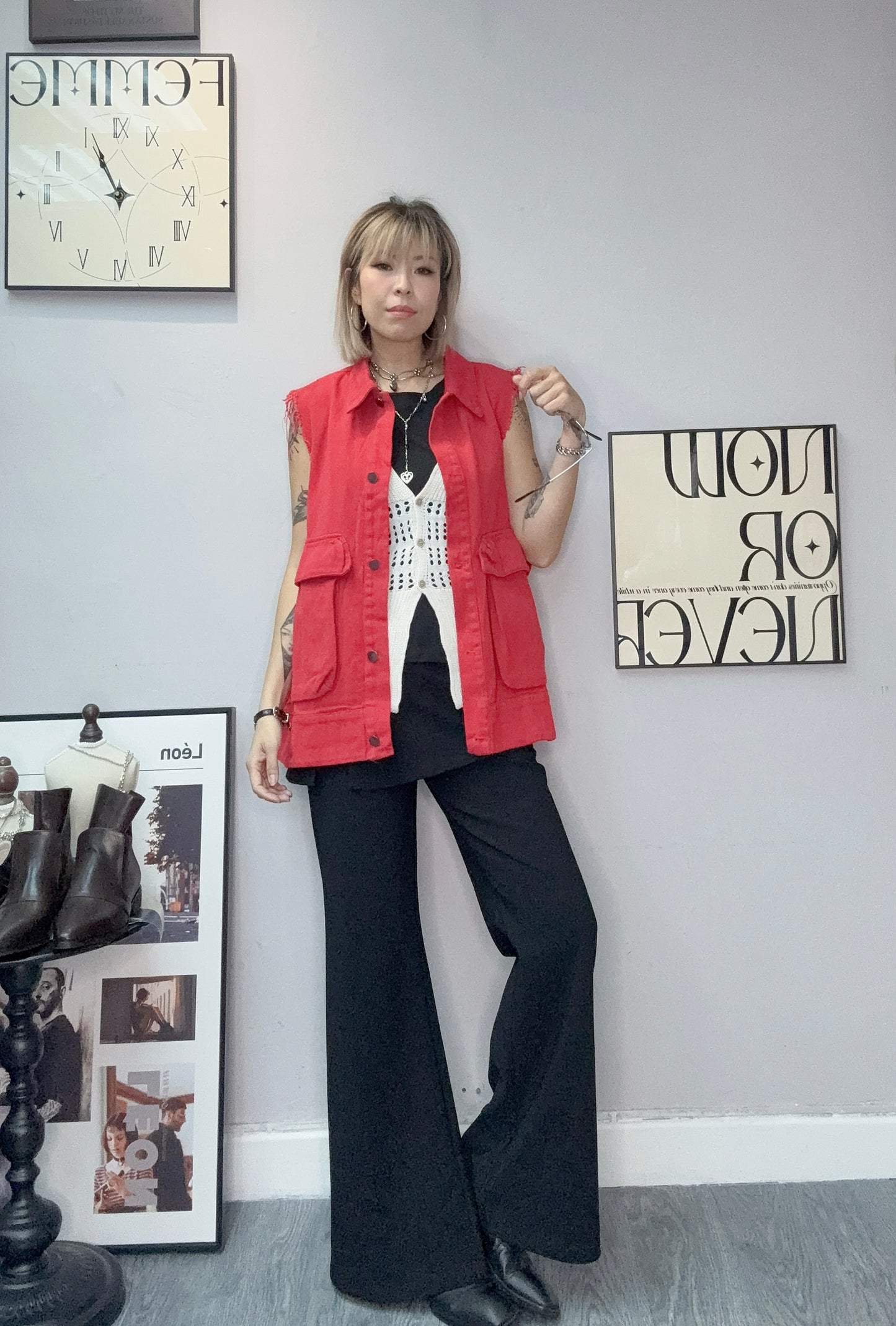 Big pockets vest jacket #00331