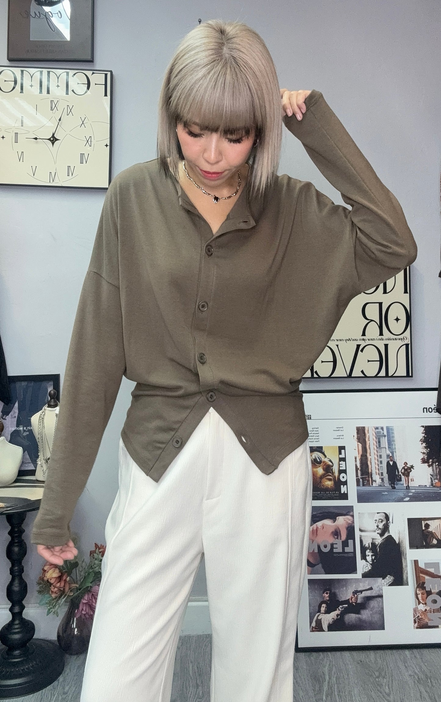 Front button cotton cardigan