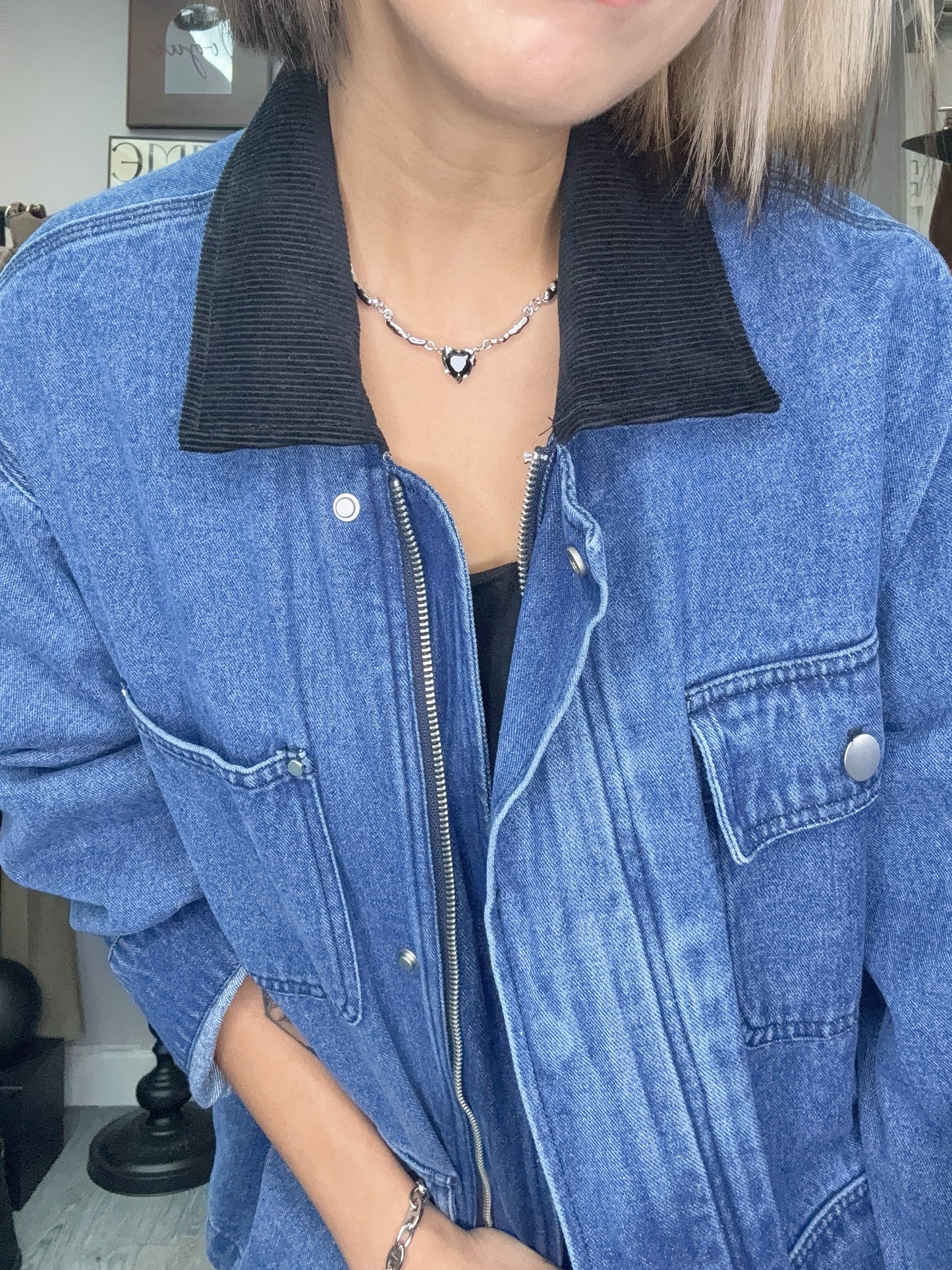 Corduroy collar denim jacket