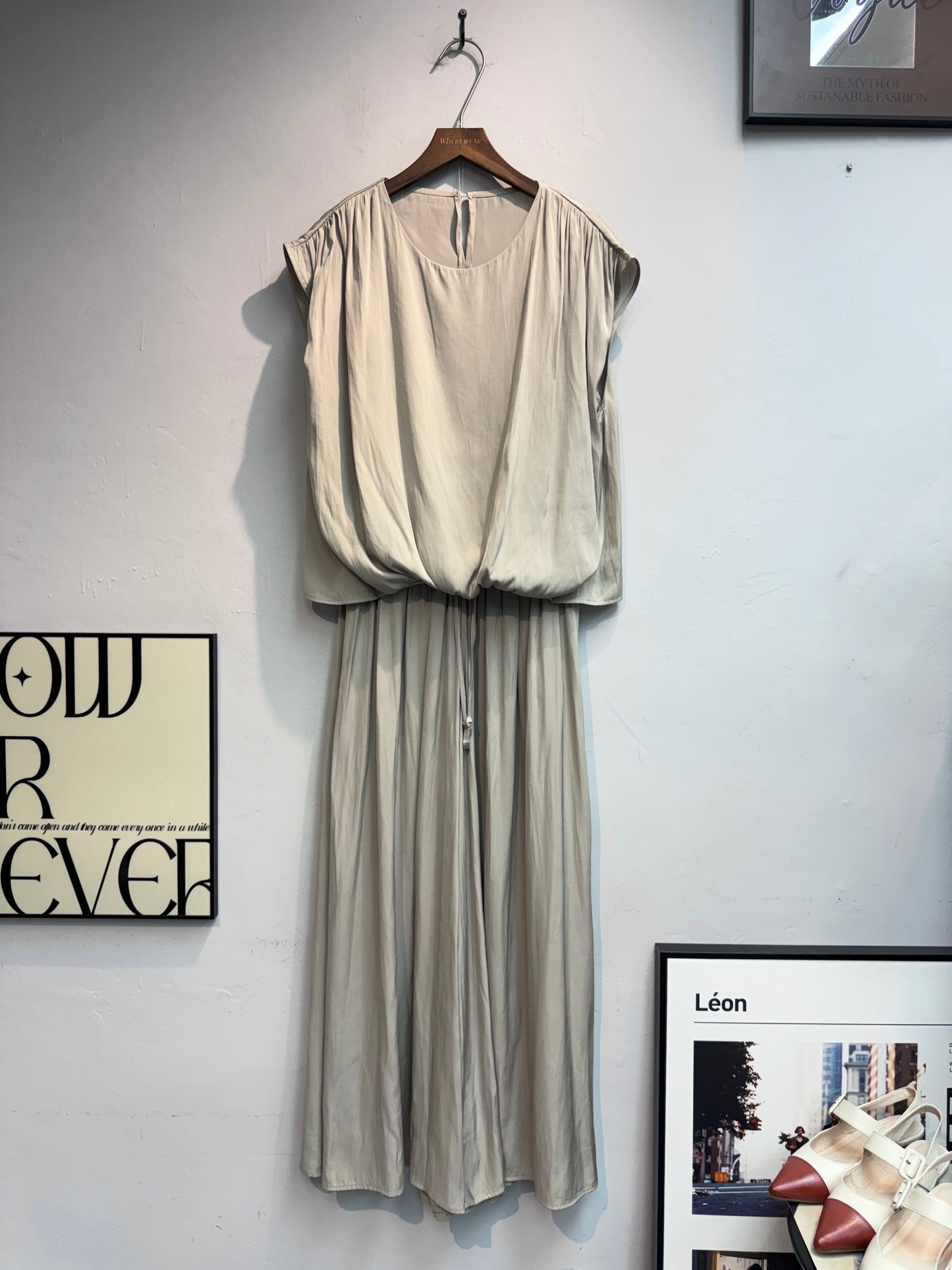 Puff hem silky cap sleeves top #00750