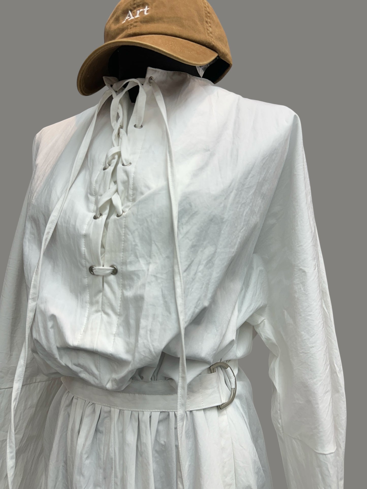 Puff long sleeve front tie dress