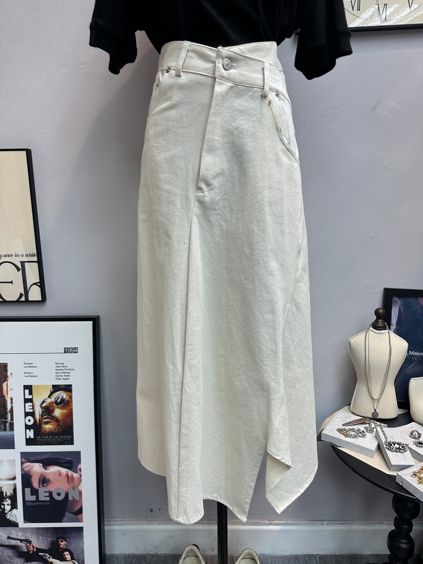 (-20% off)denim white skirt