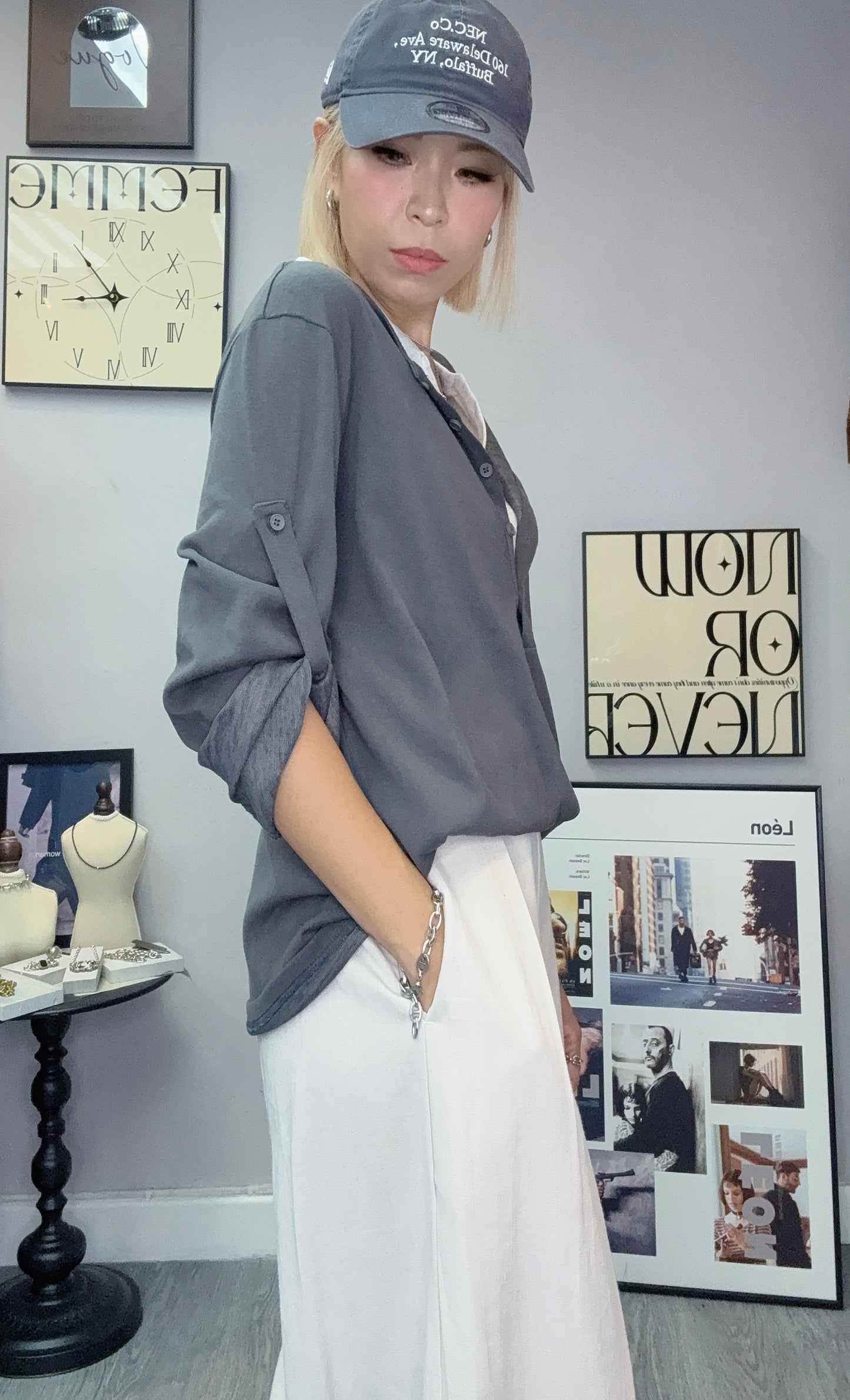 Fake two pieces long sleeves cotton tee