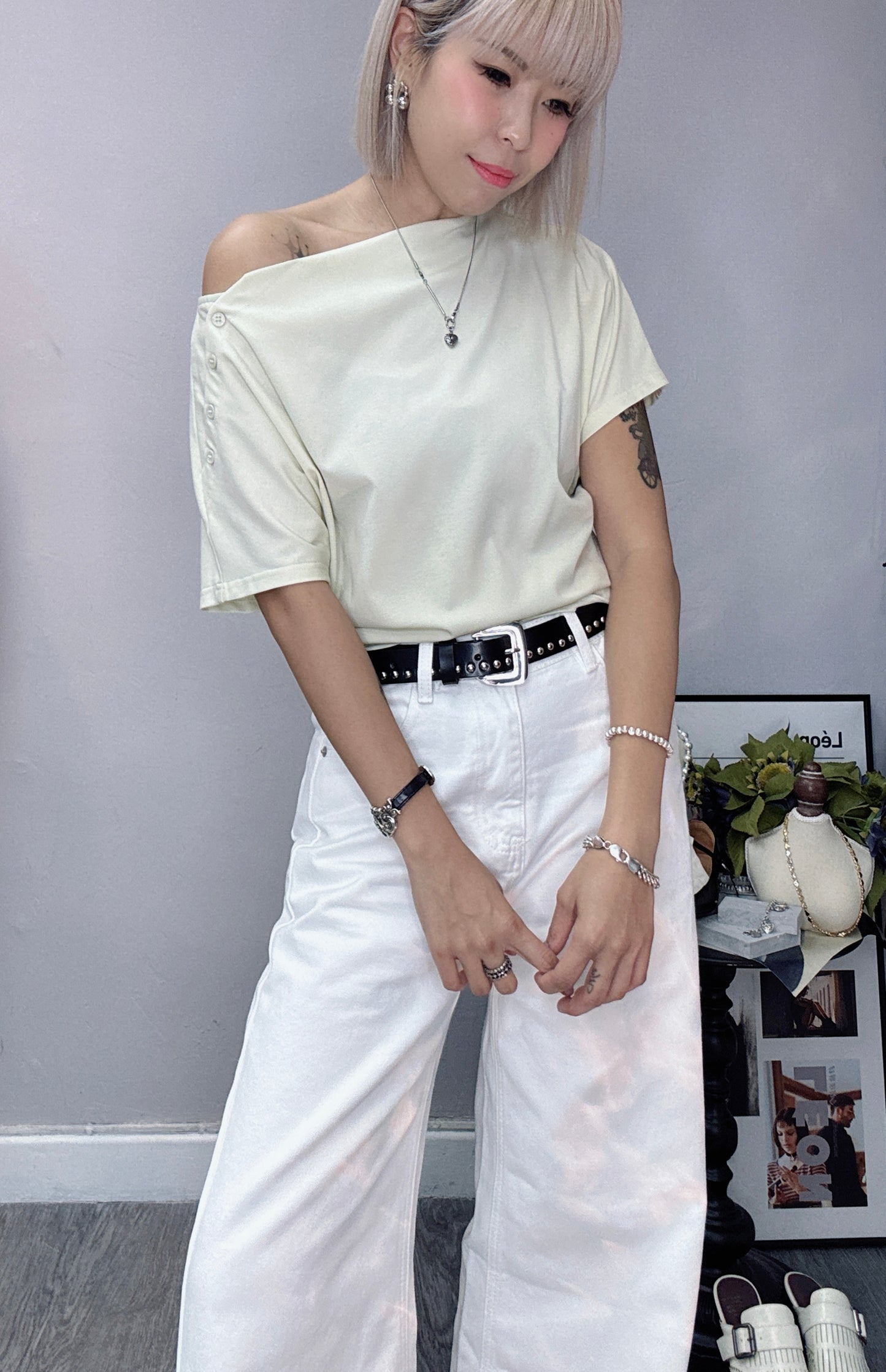 (-30%off) button sleeve tee