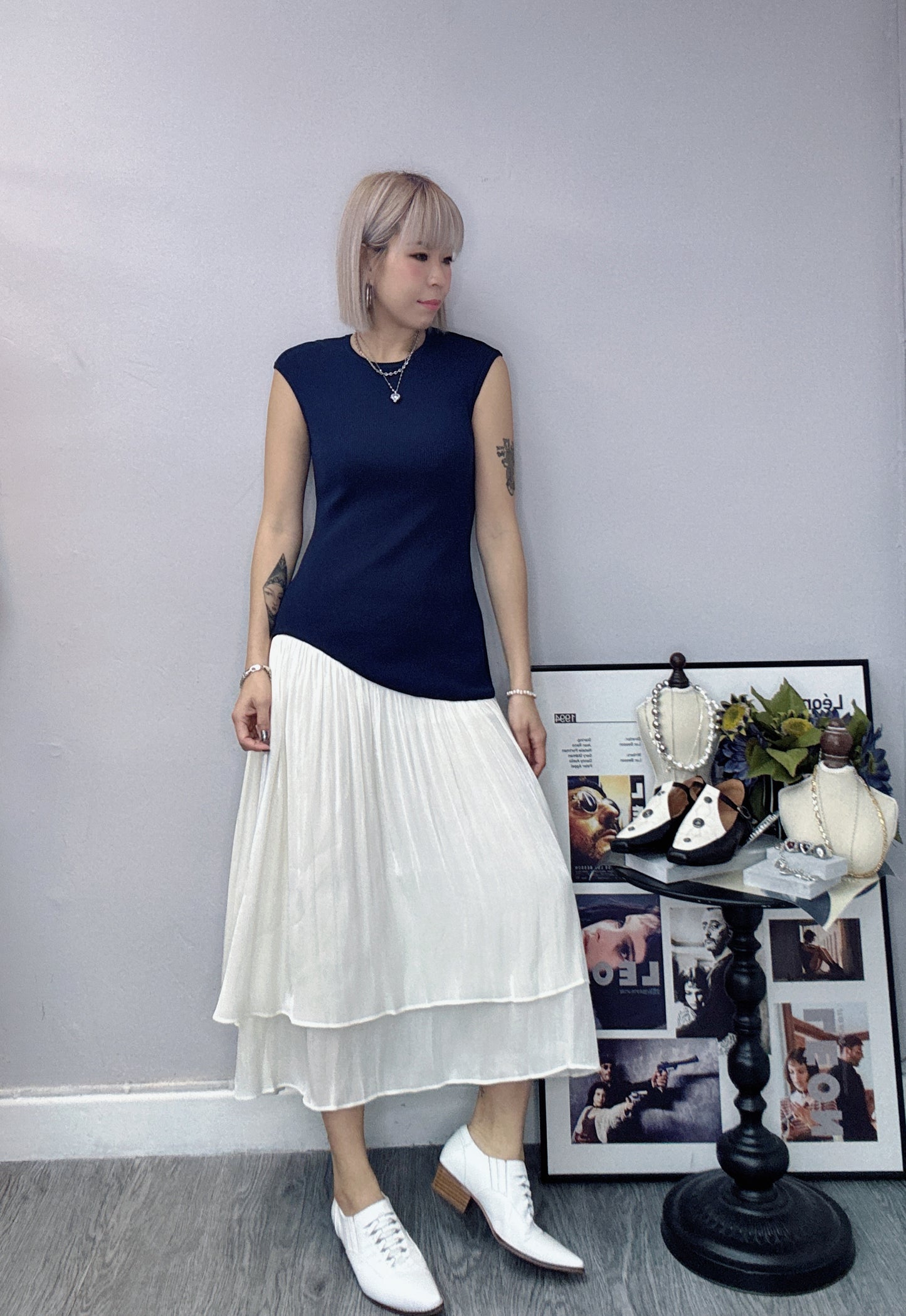 Knitted dress with silk