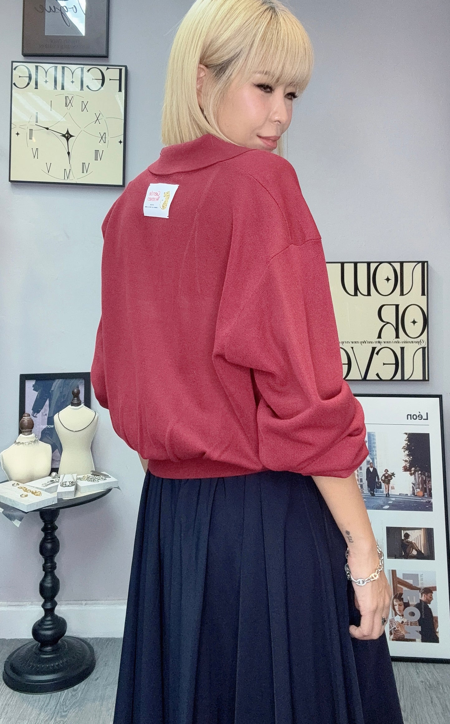 Polo knit long sleeves top