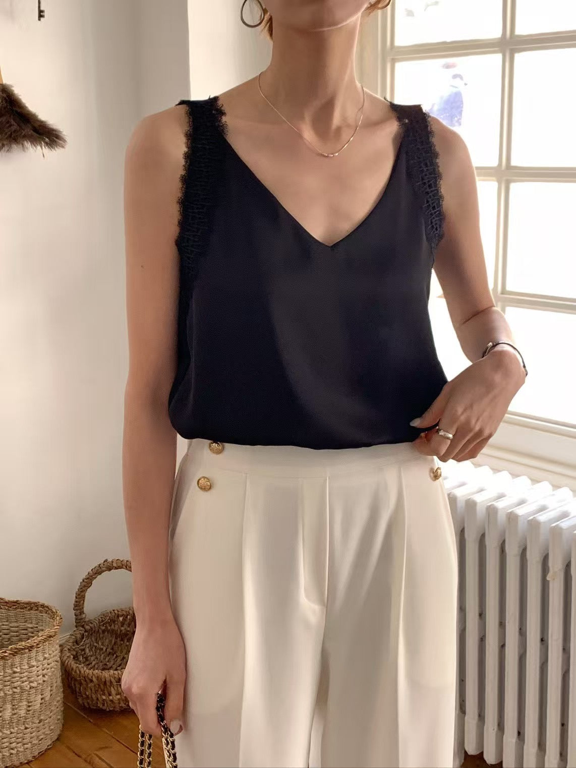 Silk laced tank top