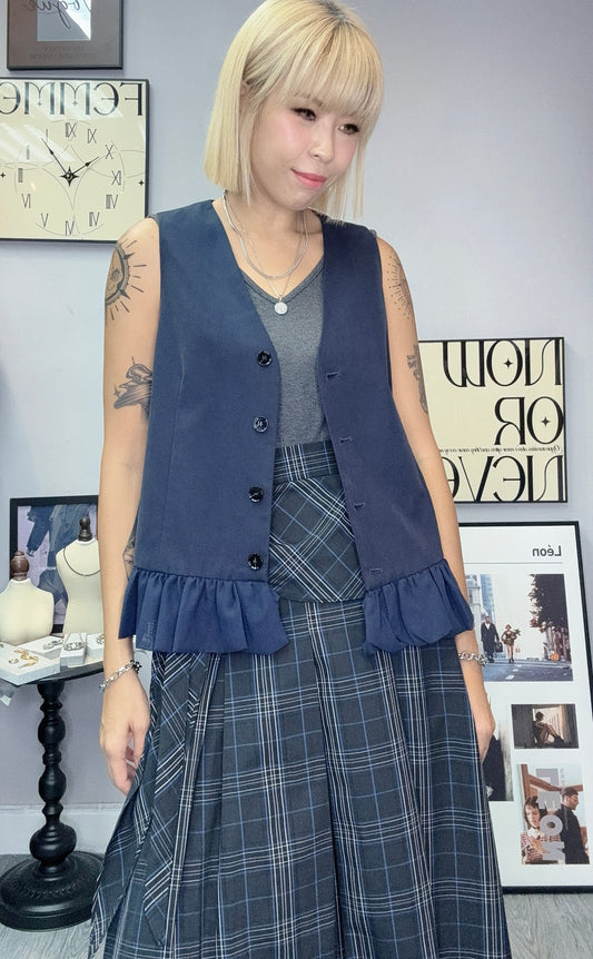 Ruff chiffon hem vest jacket