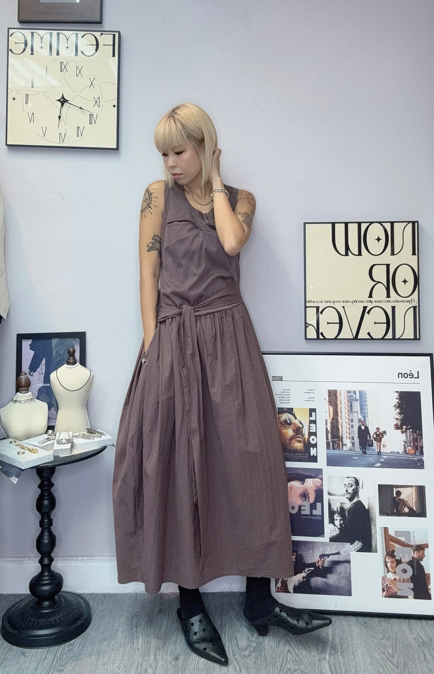 Two tone front ribbon vest dress