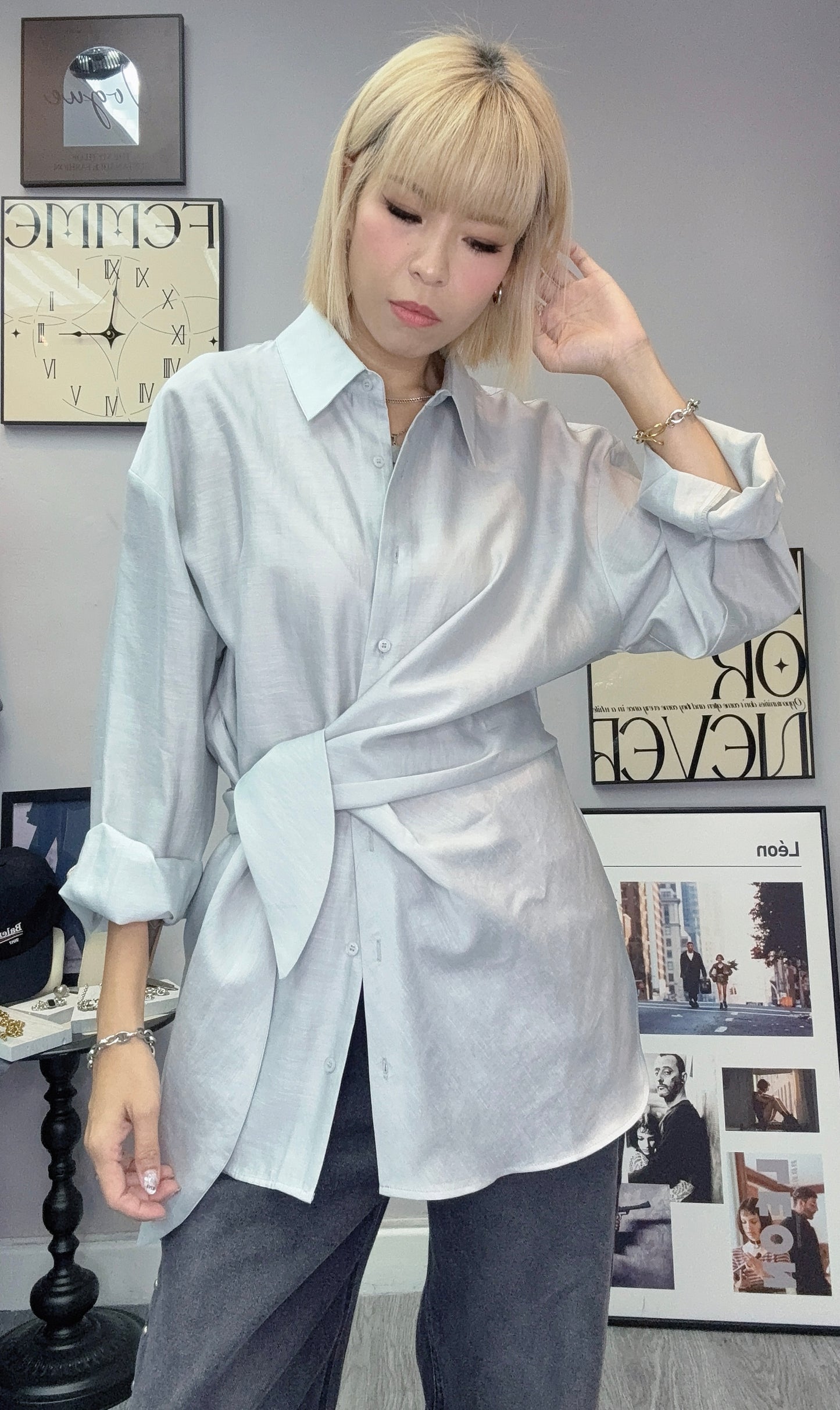 Silk tie shirt