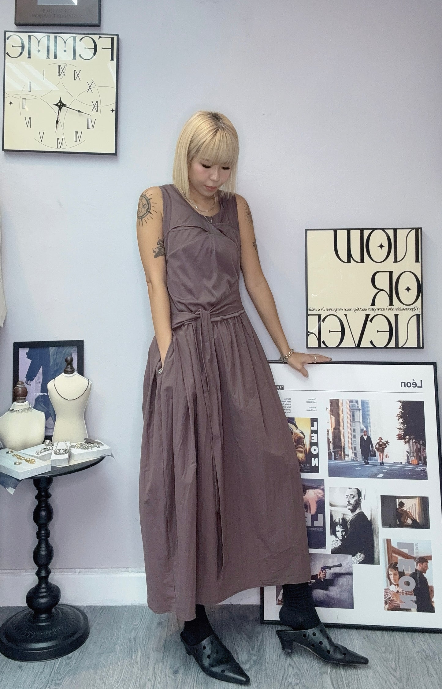 Two tone front ribbon vest dress