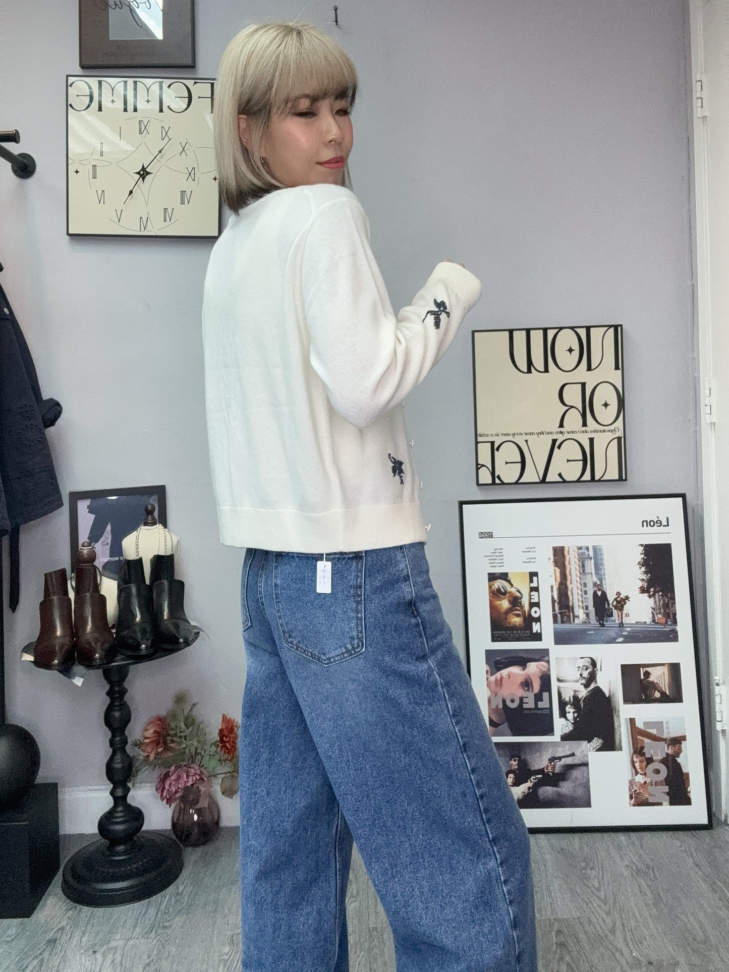 Leaf shape bean cardigan