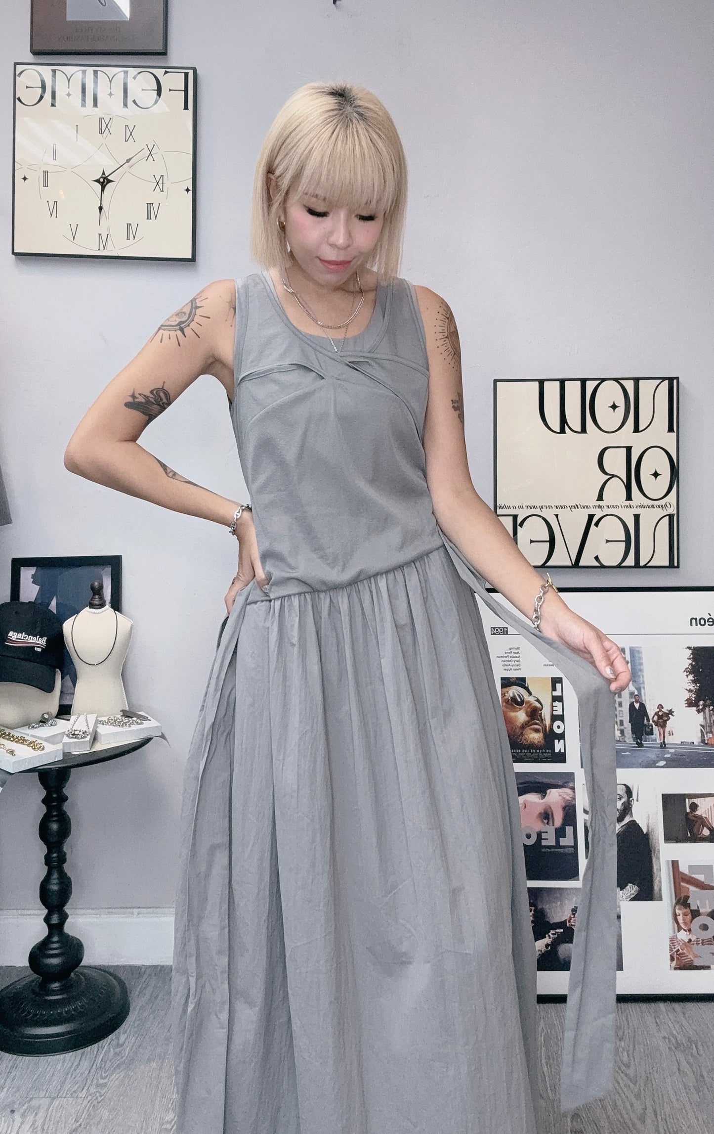 Two tone front ribbon vest dress