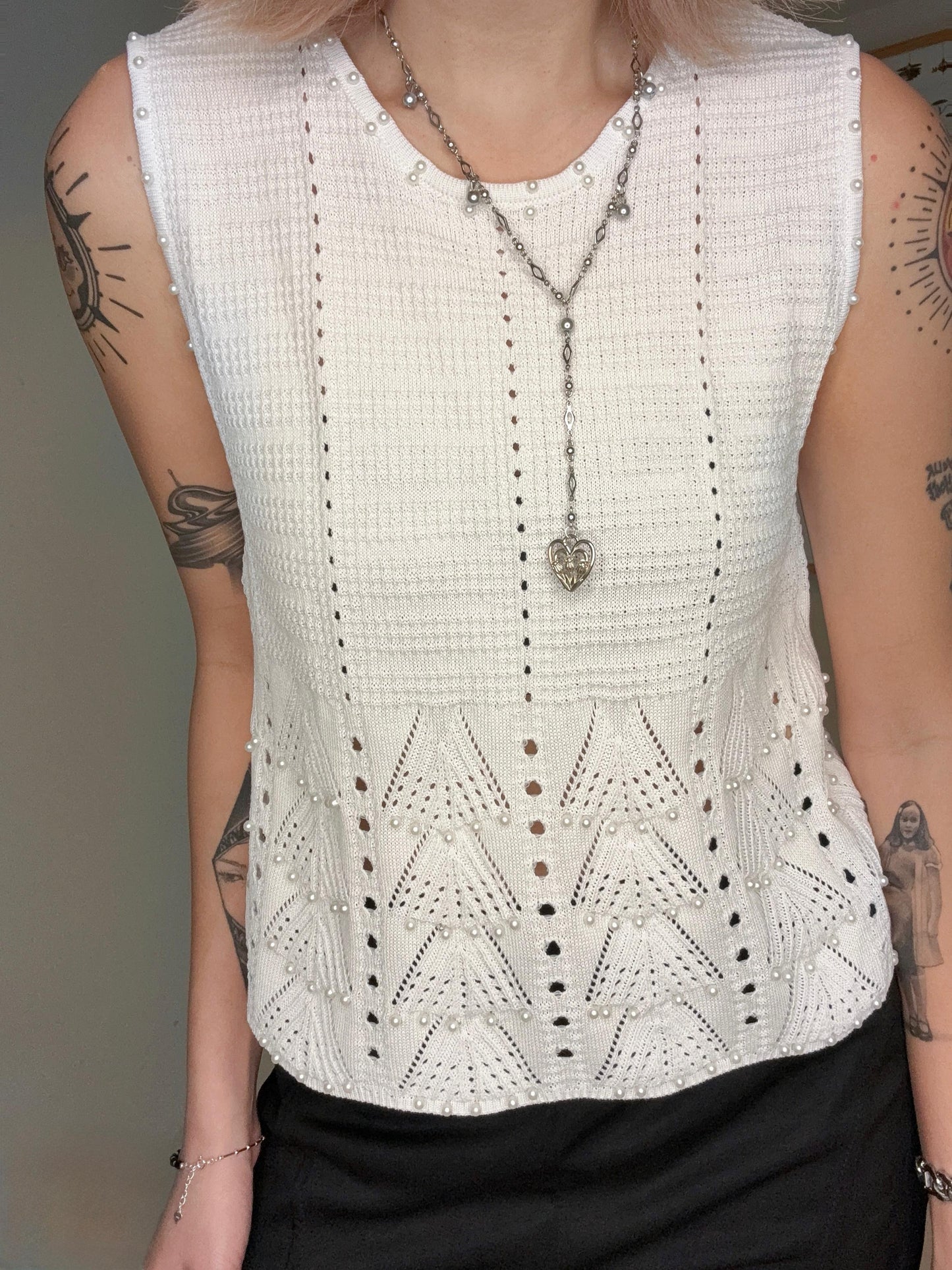 Mini pearl embroidery knit tank #00665