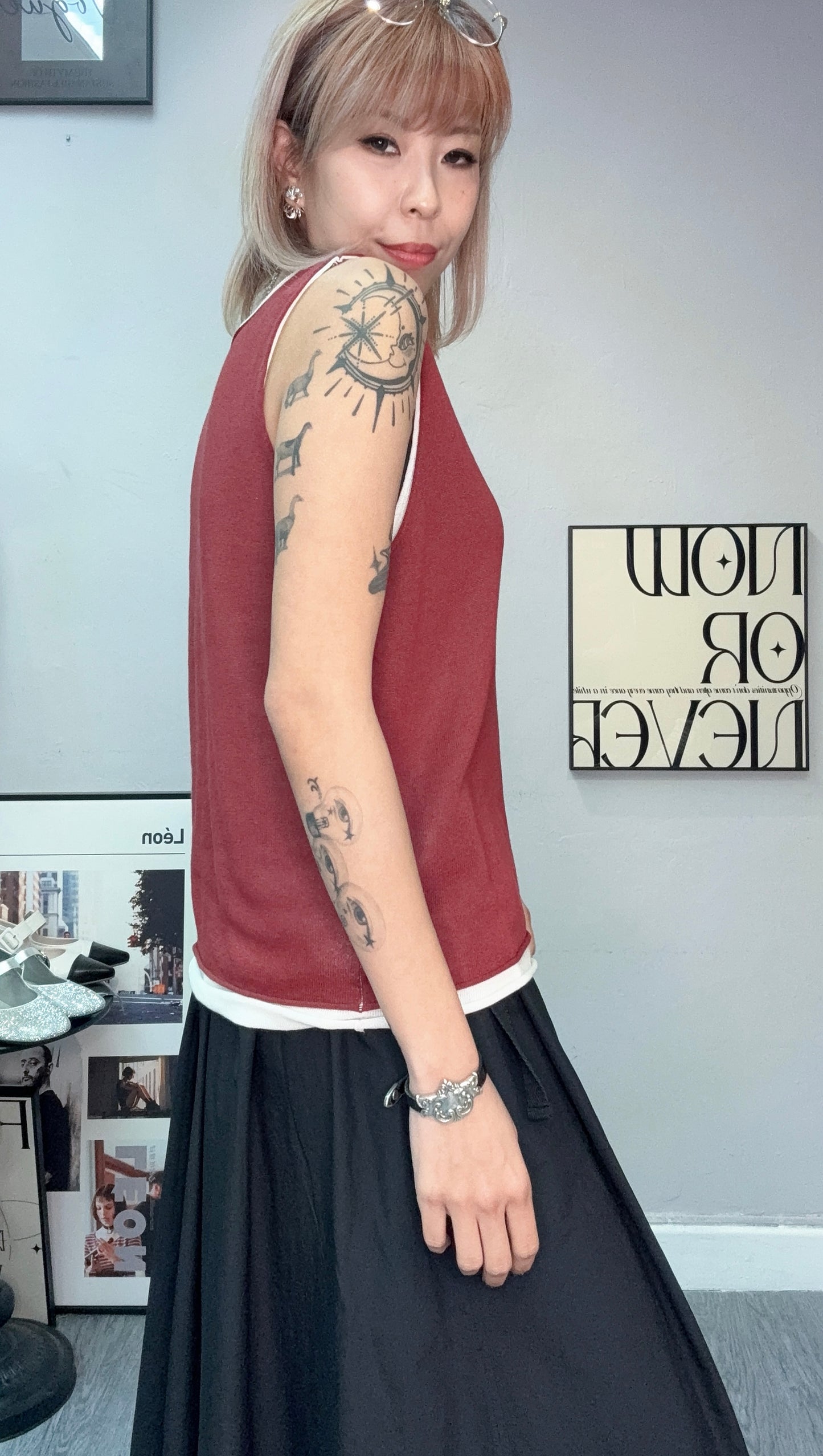 Fake two pieces knit tank #00675