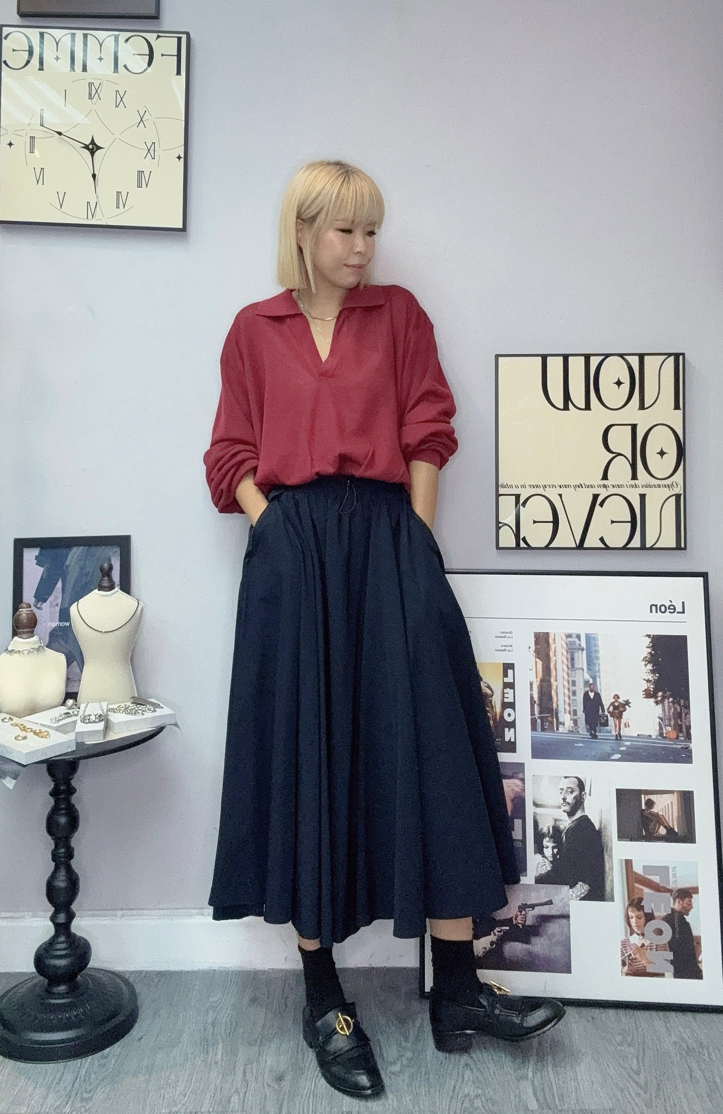 Polo knit long sleeves top