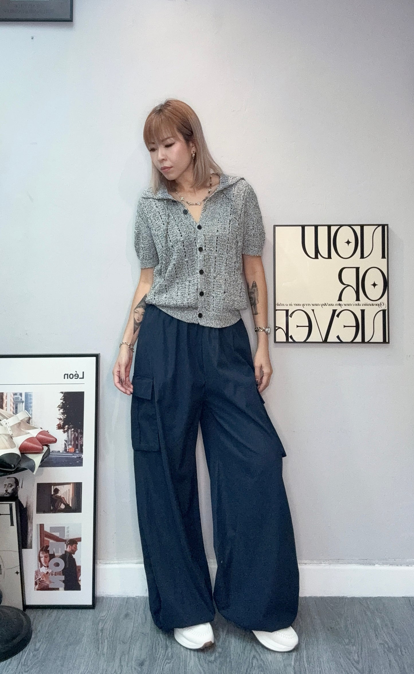 Shirt collar embroidery knit cardigan #00682