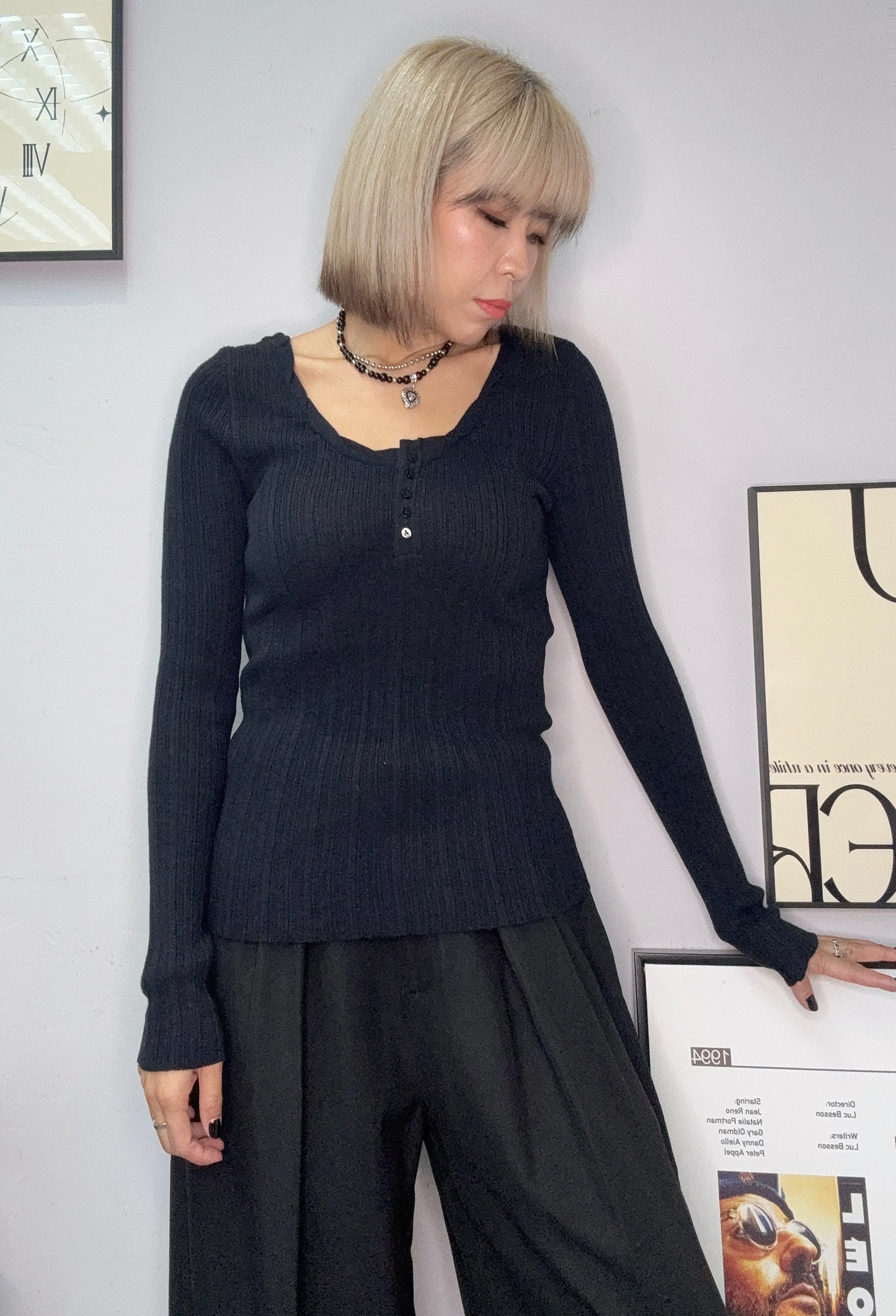 Twist collar knit top