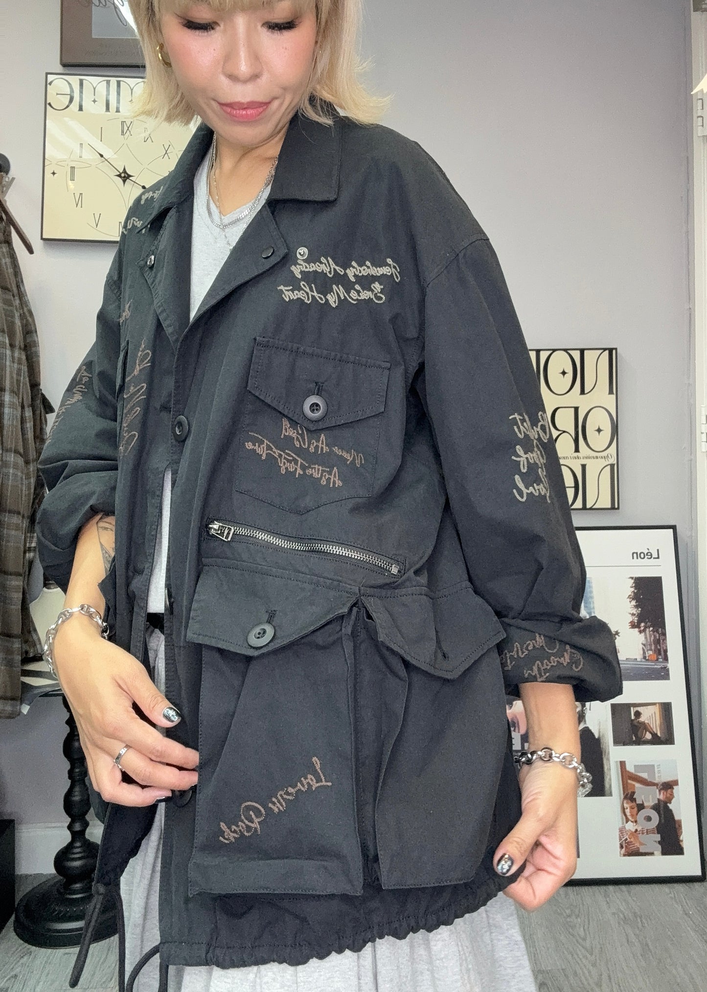 Embroidery Words trench coat