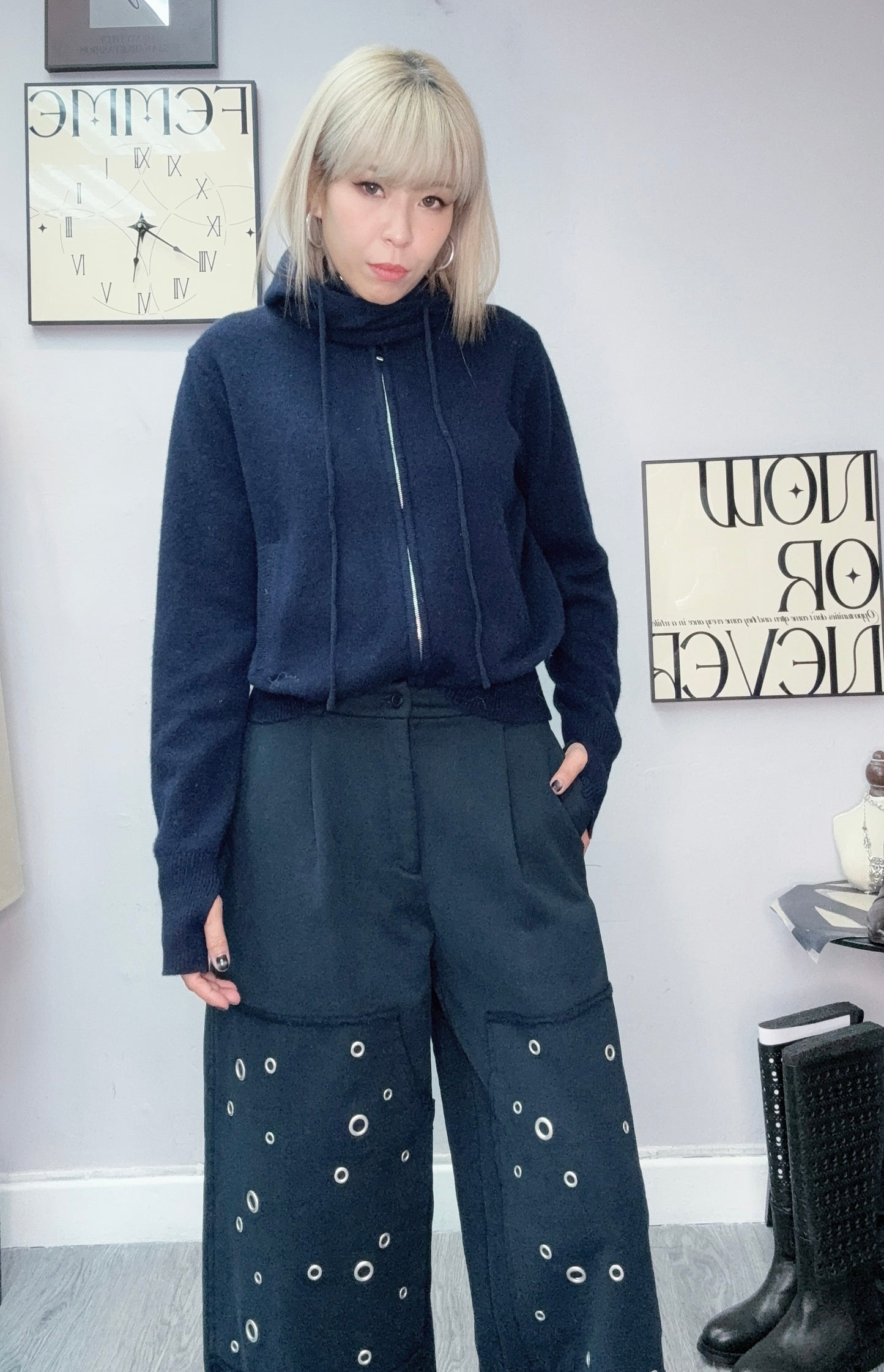 Take off hat zip knit jacket #00138