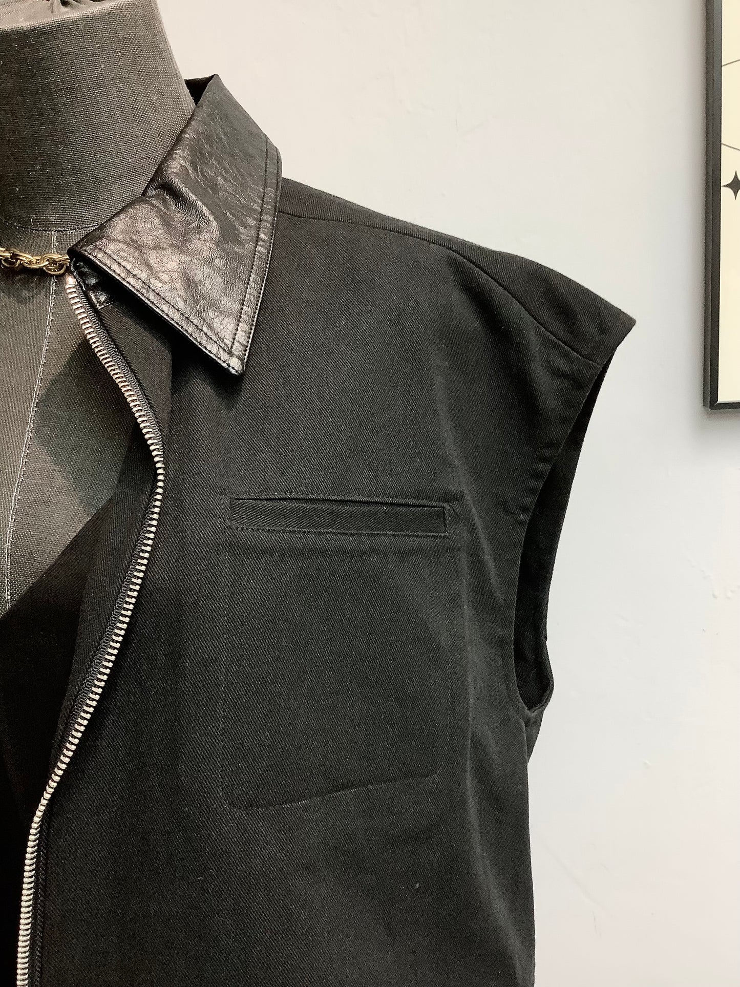 (-20% off)Fake leather collar vest jacket