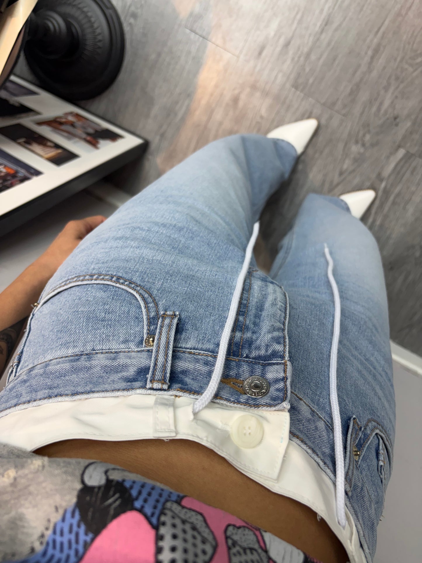 Double waist jeans#00544