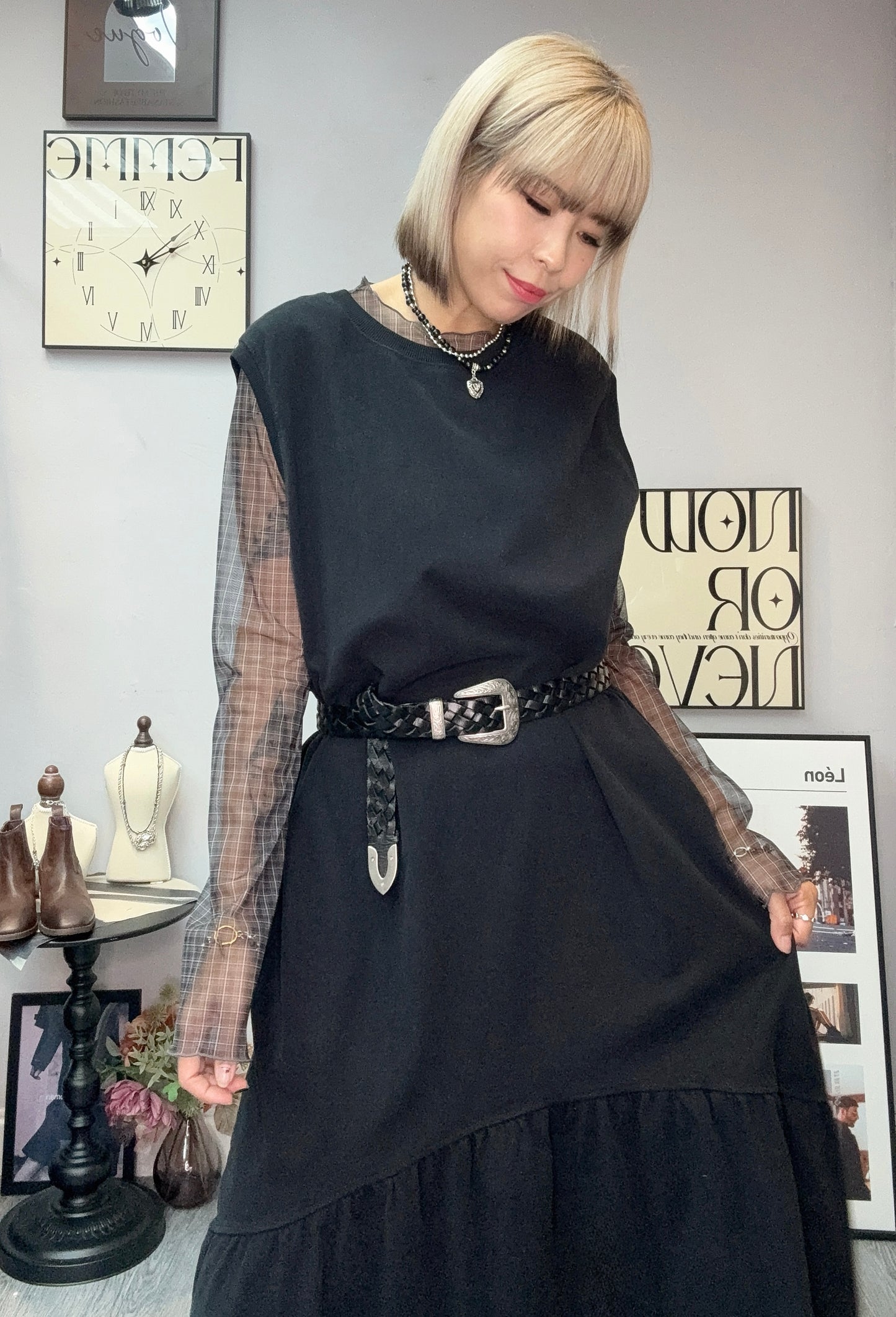 See through checked top