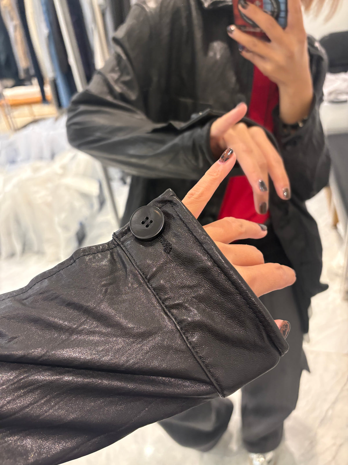 👍🏻Wire collar and hem lambskin leather jacket #00988