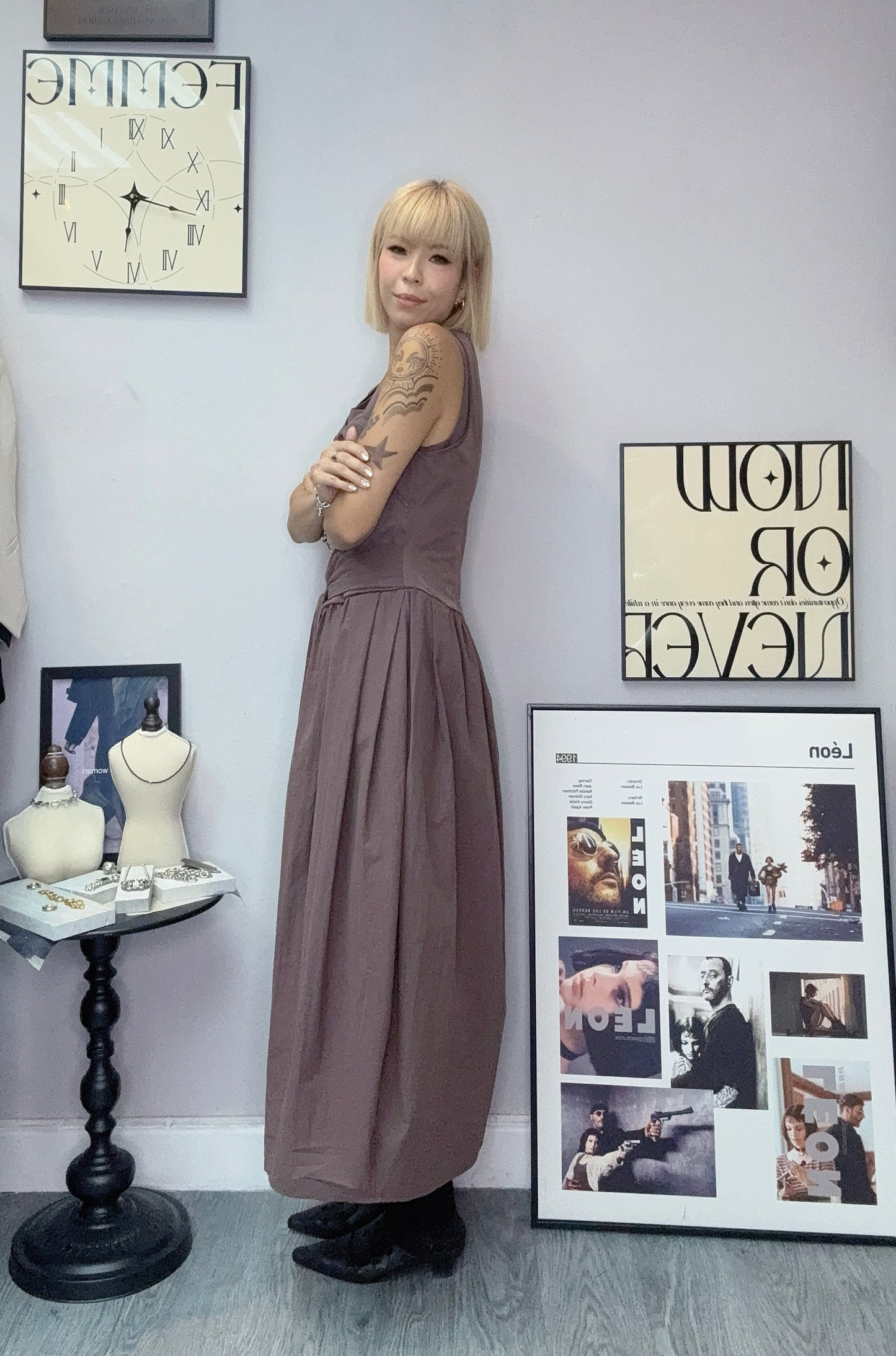 Two tone front ribbon vest dress