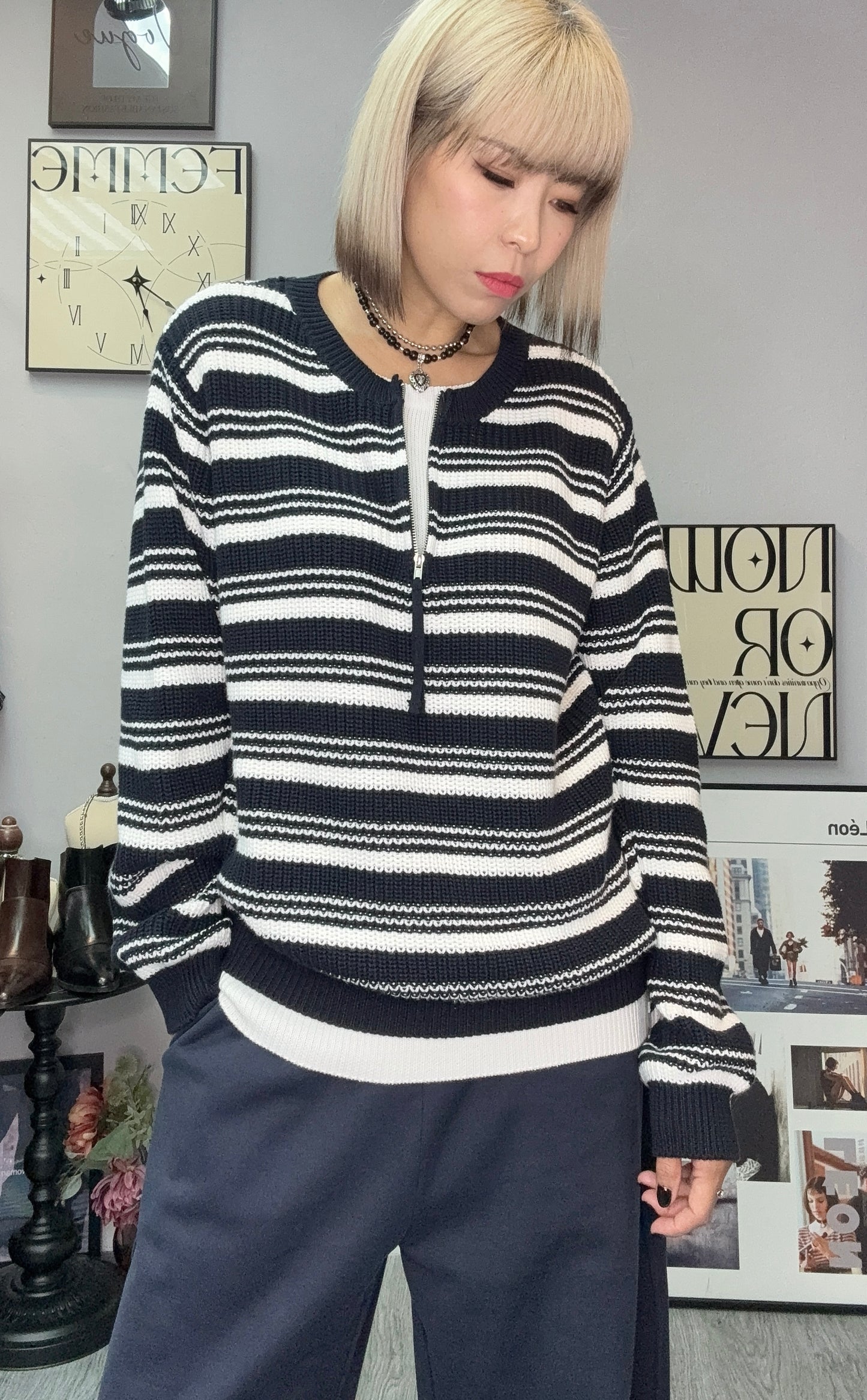 Fake two piece knit top