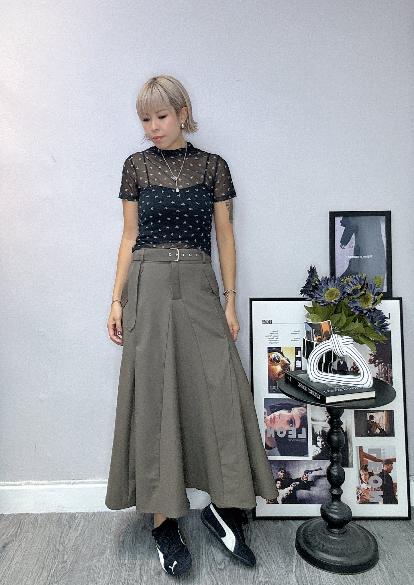 (-50%off) With belt skirt