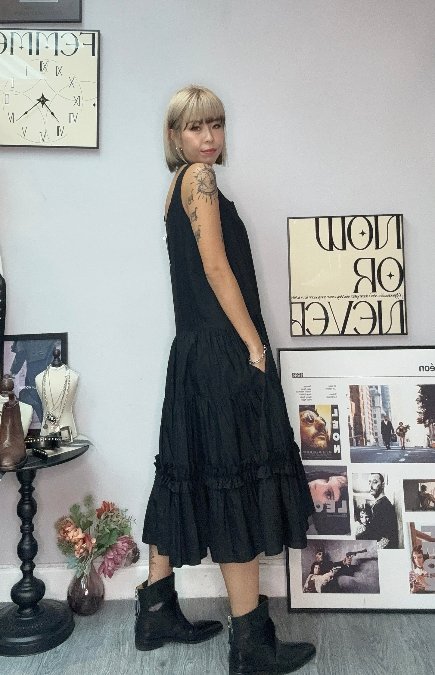 Ruffle hem plain vest dress