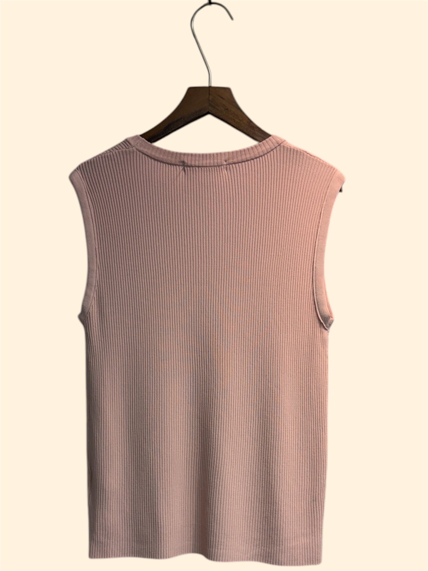 Front buttons rib knit vest top #00456