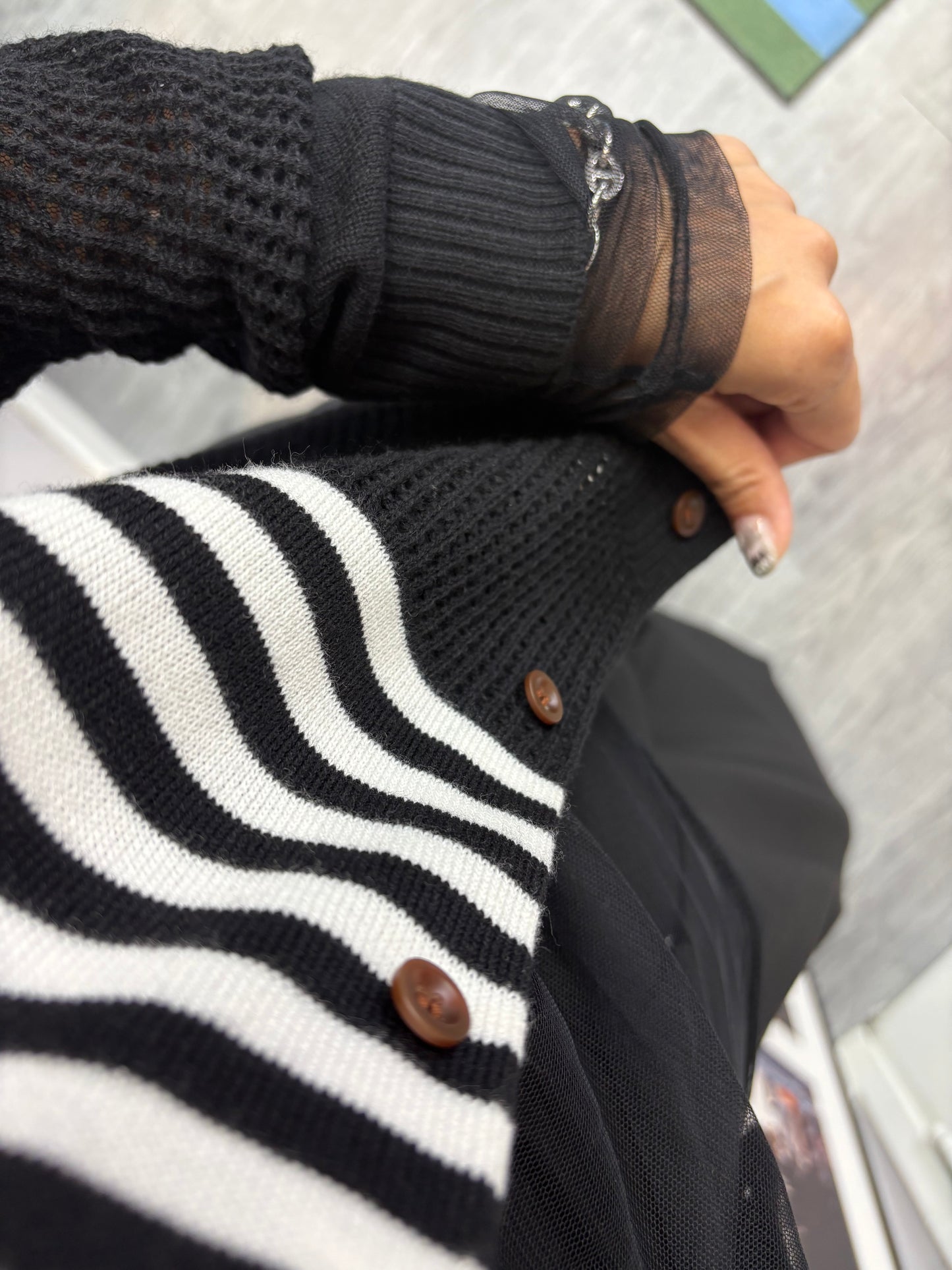 Black and white knit cardigan