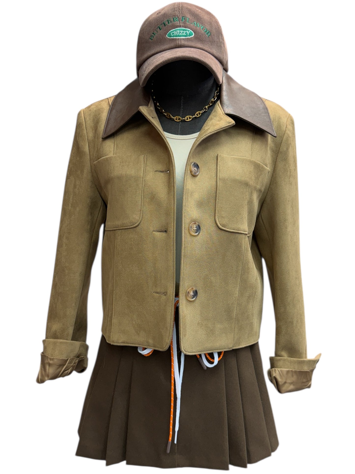 Leopard skin X fake leather collar jacket #00055