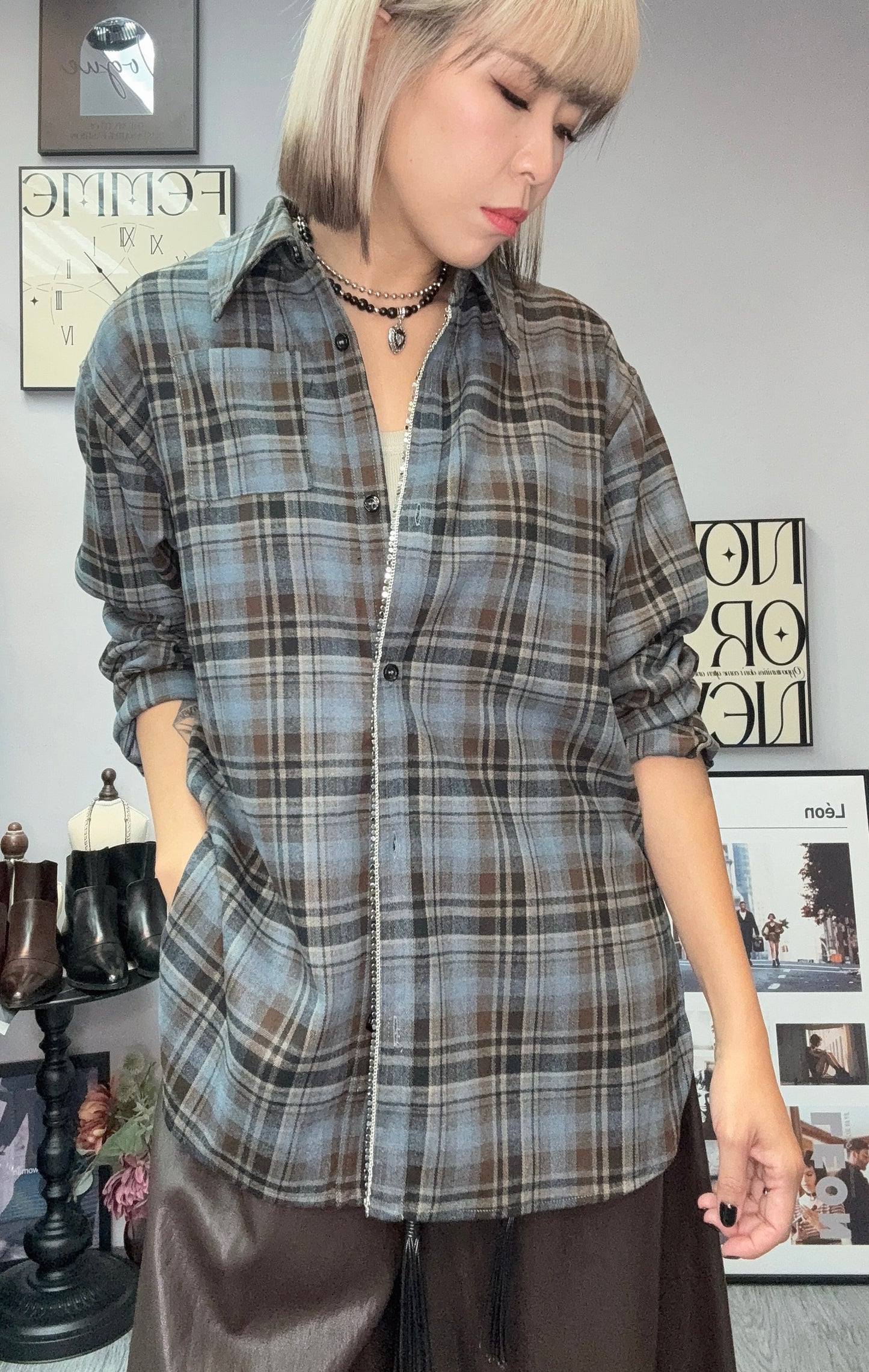 Check silver side shirt