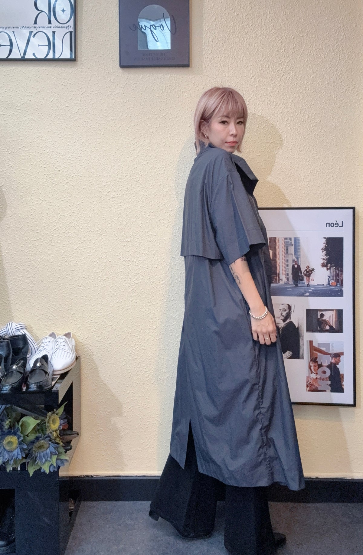Stand collar loose long outer #00926