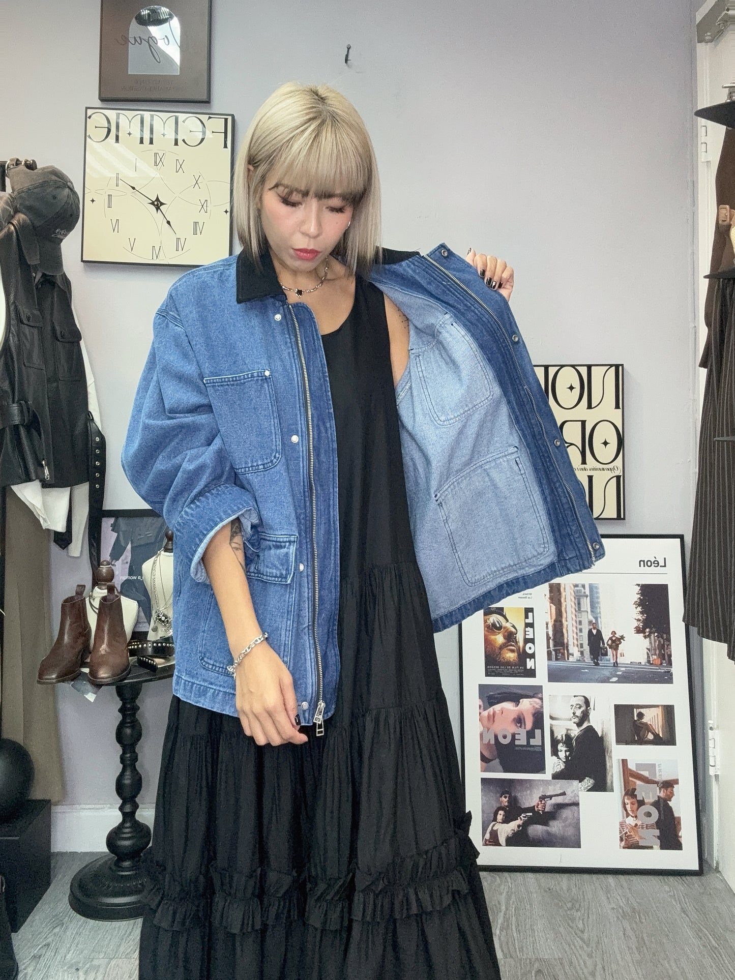 Corduroy collar denim jacket