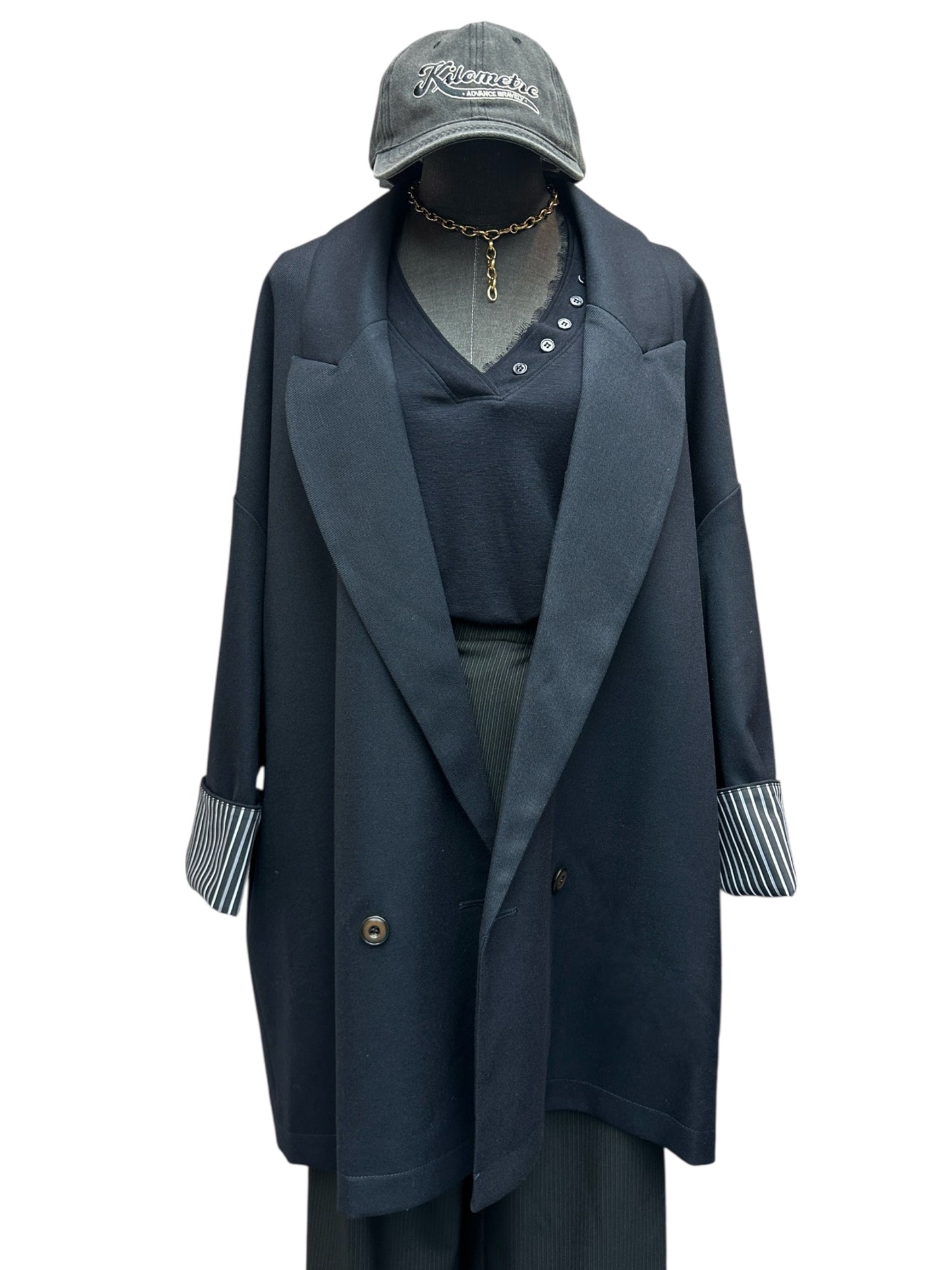 Stripe sleeves oversize blazer